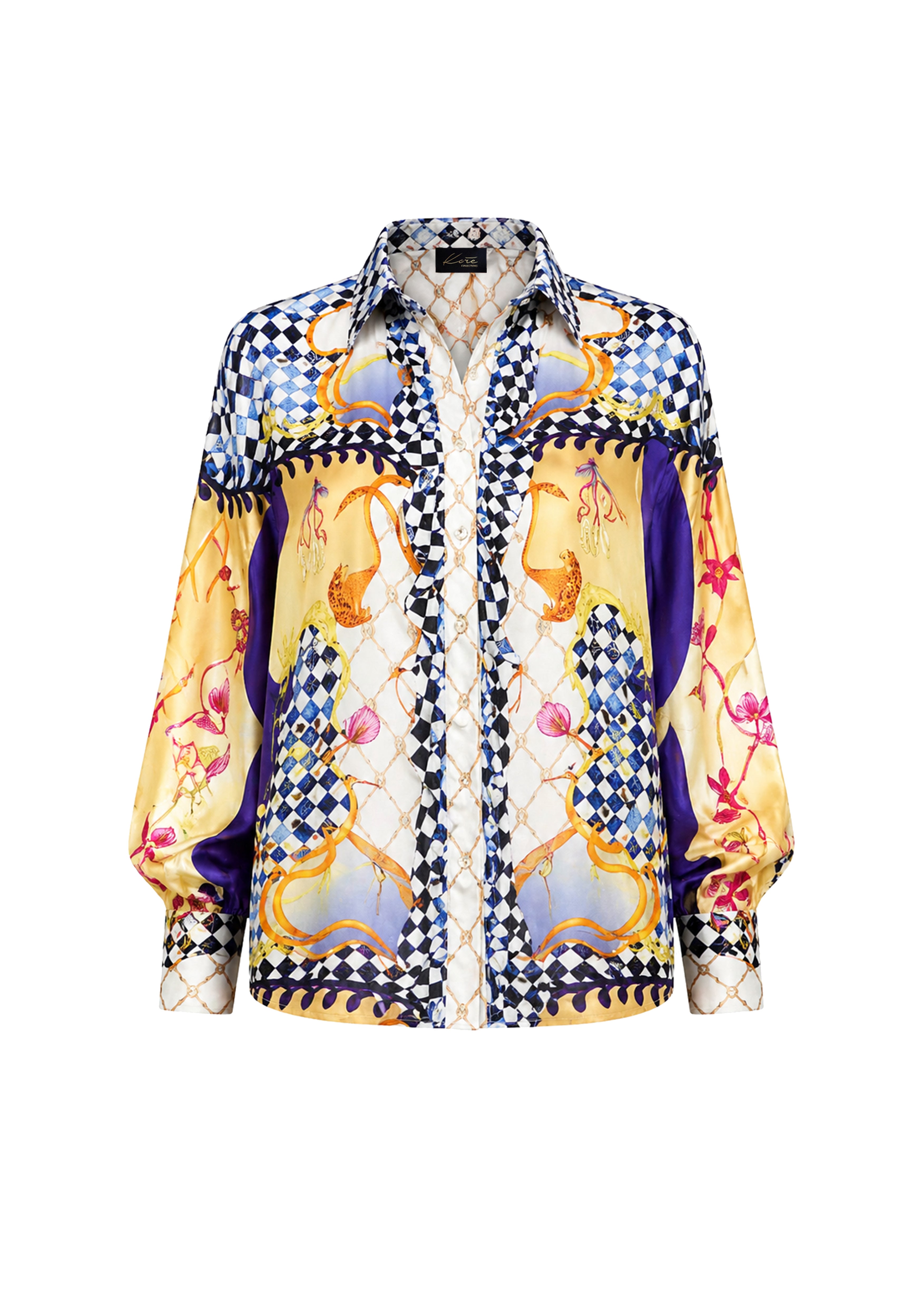 Ruffle Shirt Blooming Night in Georgette Satin