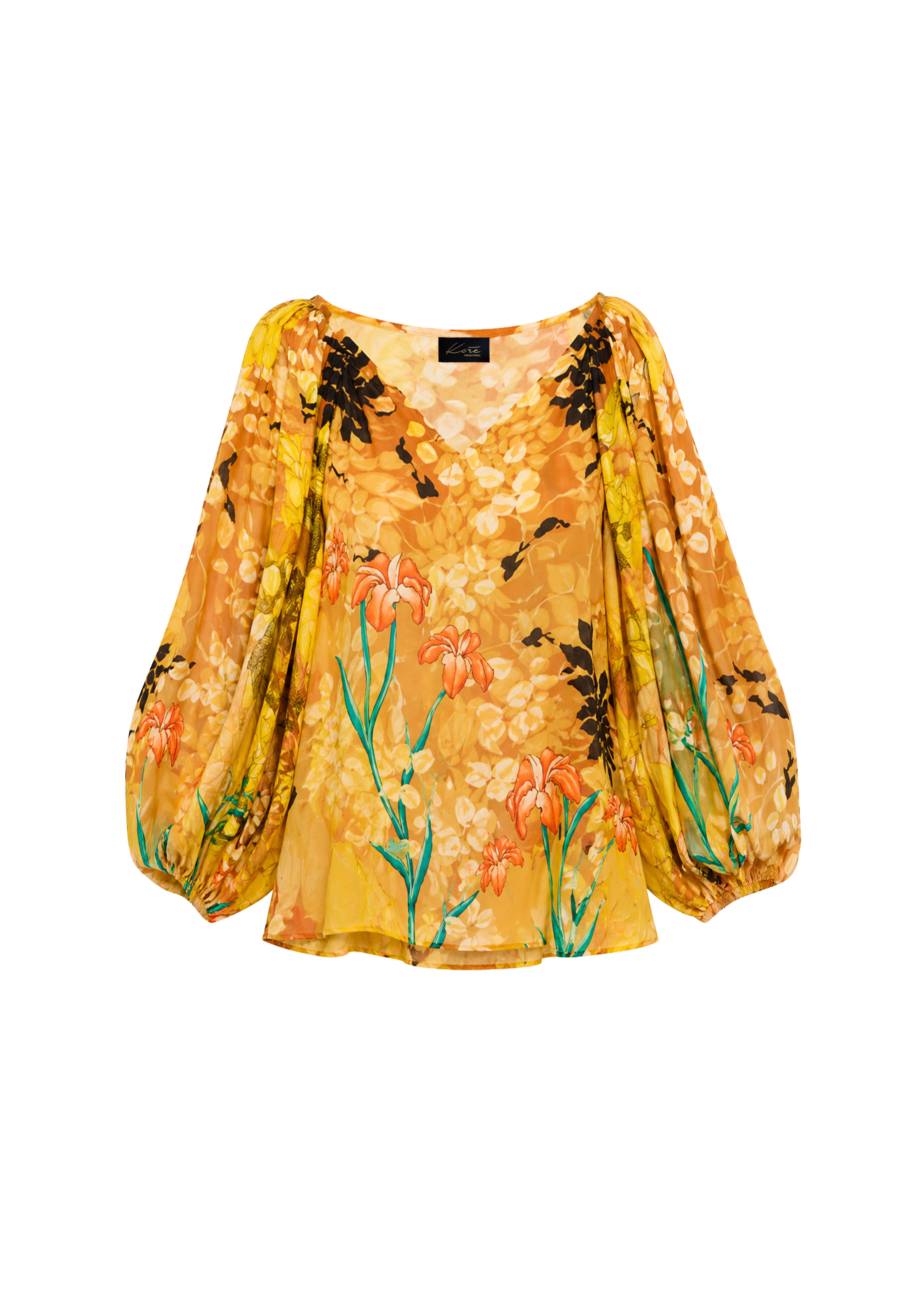 Lily Balloon-Sleeve Blouse Jardin De Lune in Natural Crepe