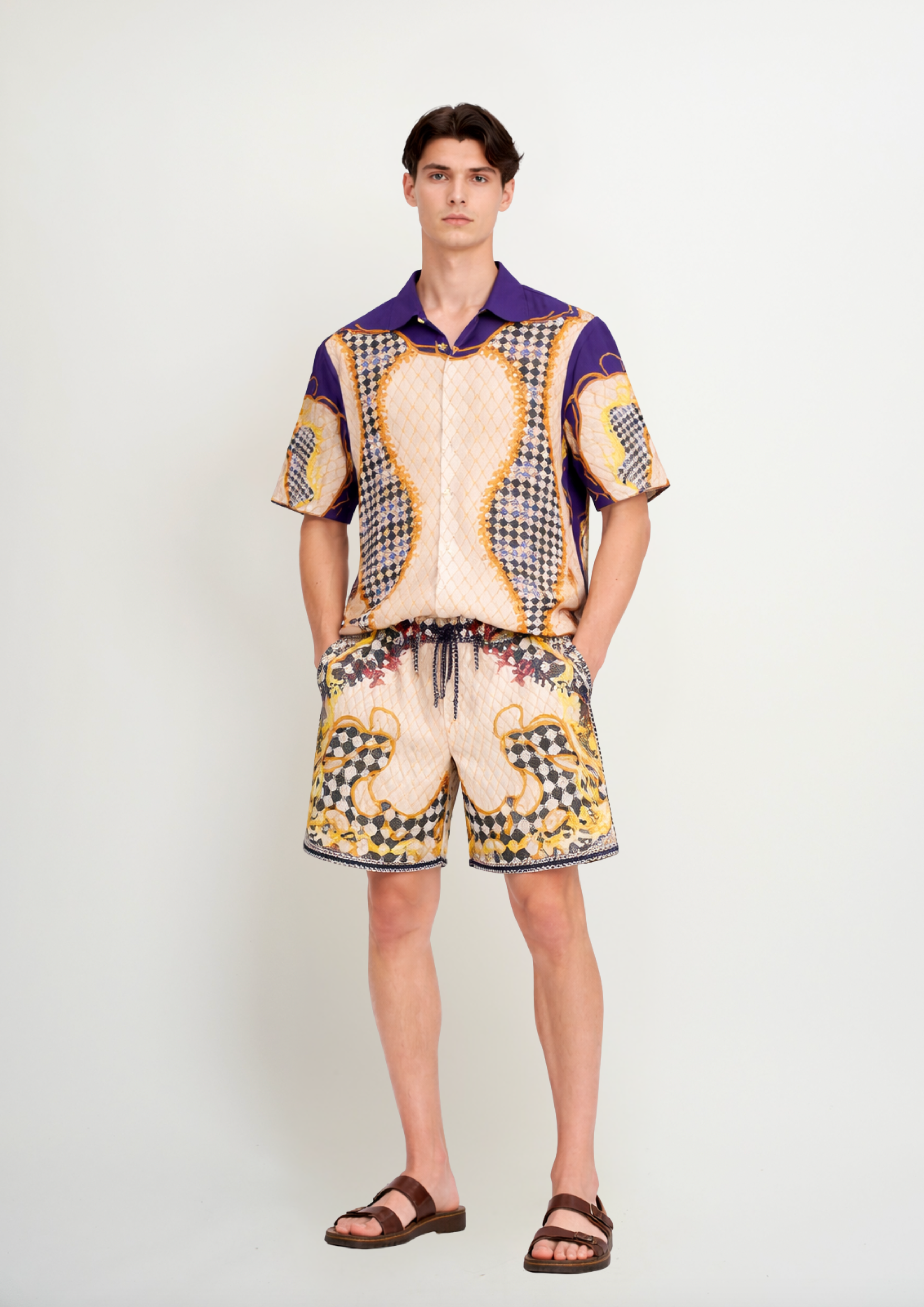 Half-Sleeve Button-Up Shirt Blooming Night for Elevated Summer Style
