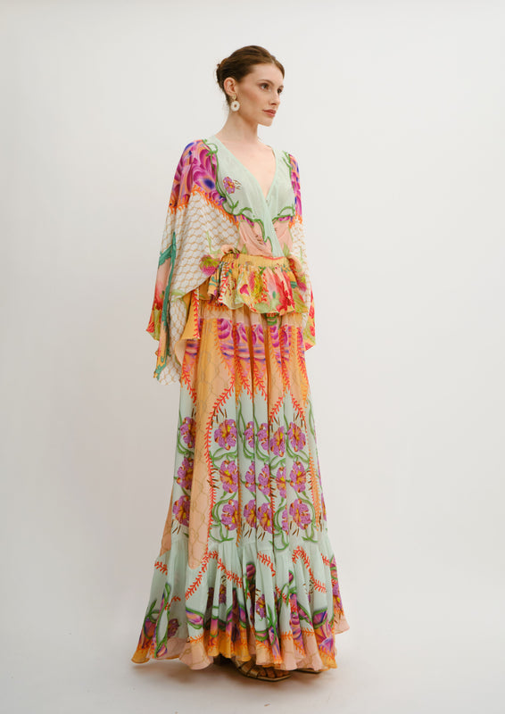 Long Ruffled Skirt Blooming Day in Natural Crepe