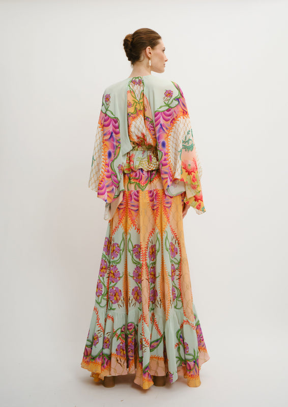 Long Ruffled Skirt Blooming Day in Natural Crepe