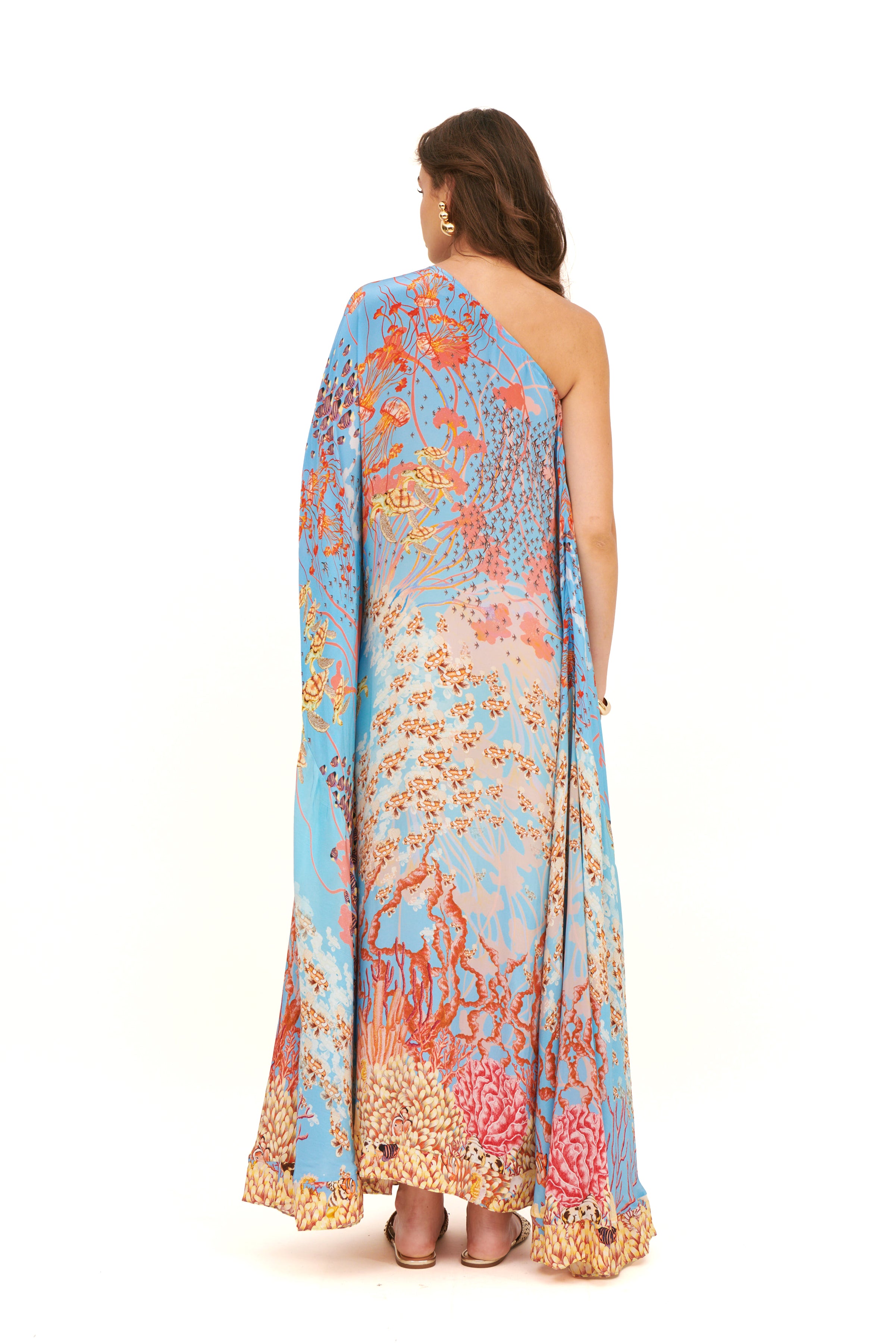 MONOSHOULDER CAPE DRESS