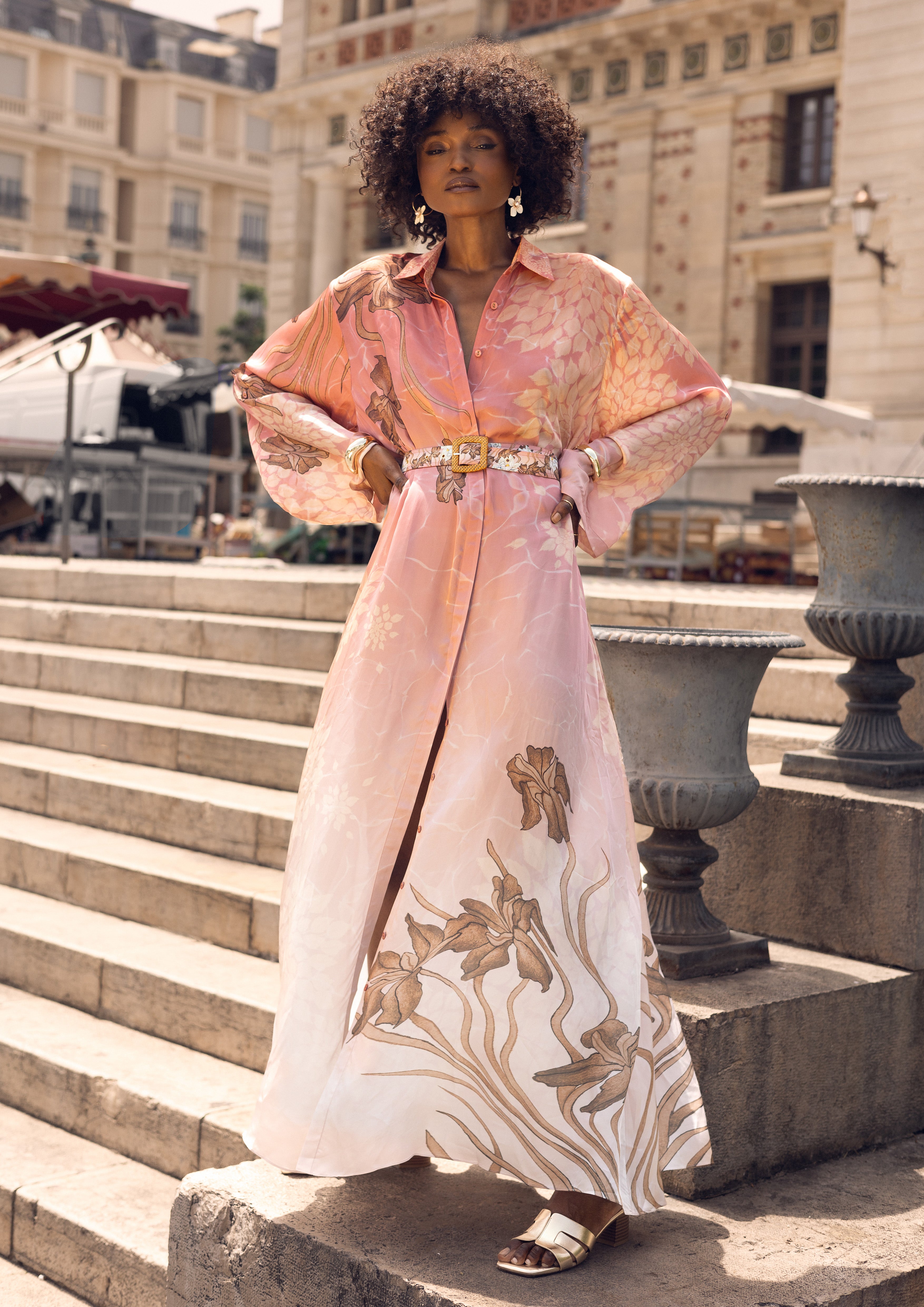 Rosa Maxi Shirt Dress Blooming Day in Elegant Twill