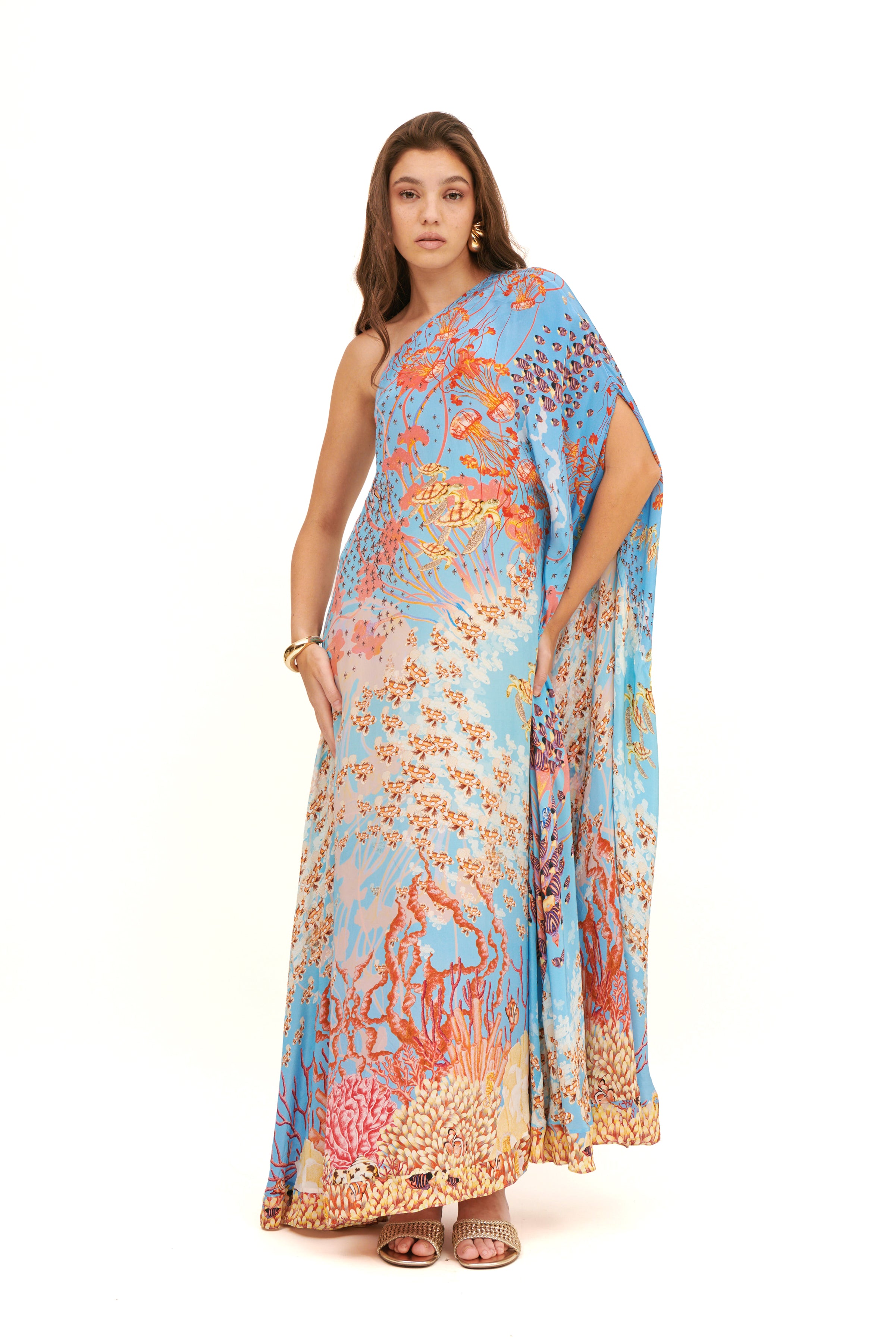 MONOSHOULDER CAPE DRESS