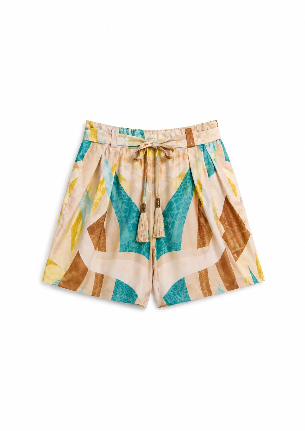 Pleated Aura Shorts Sahara Giorno in Linen Satin
