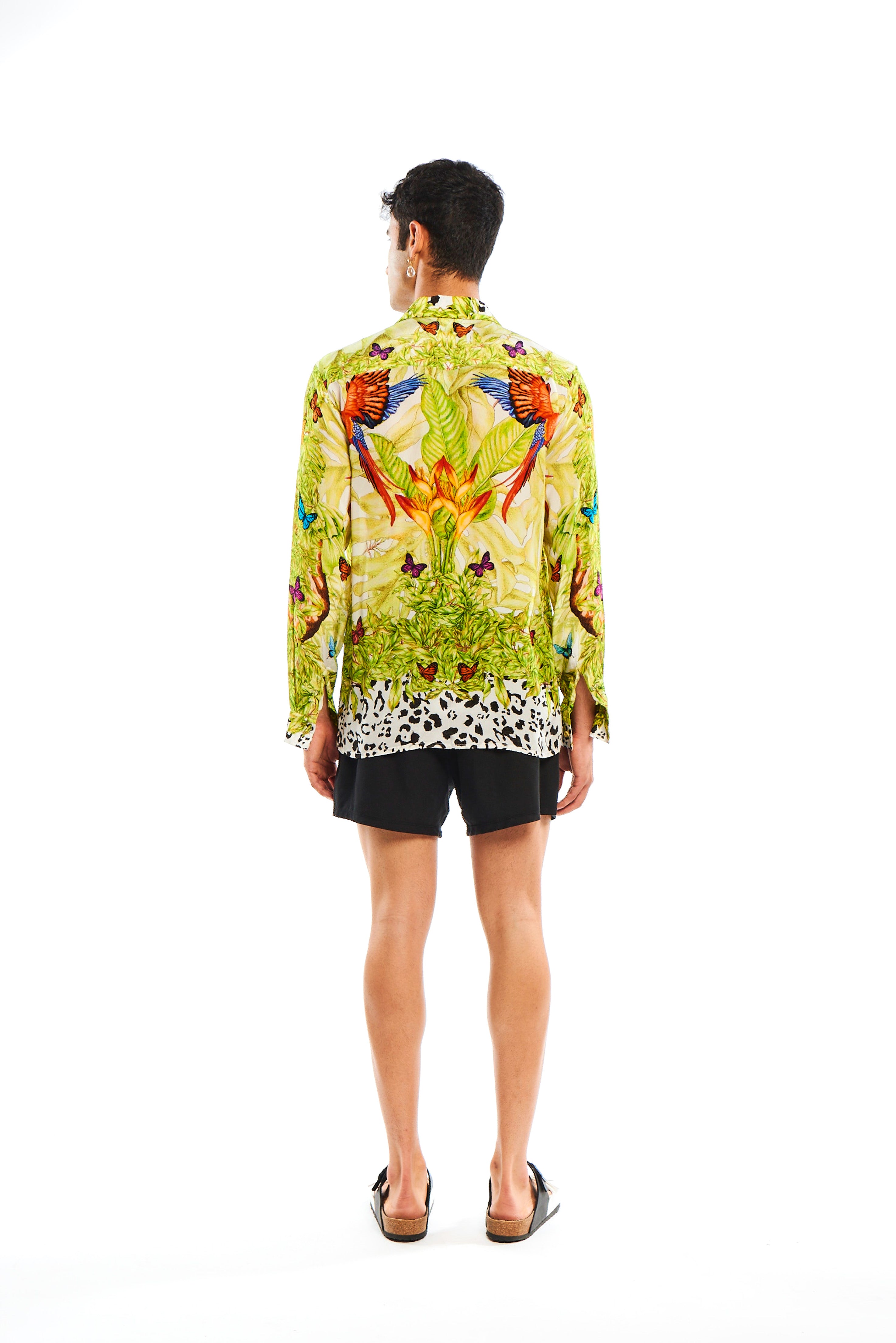 Full sleeve shirt in Jungle Day print, natural crepe