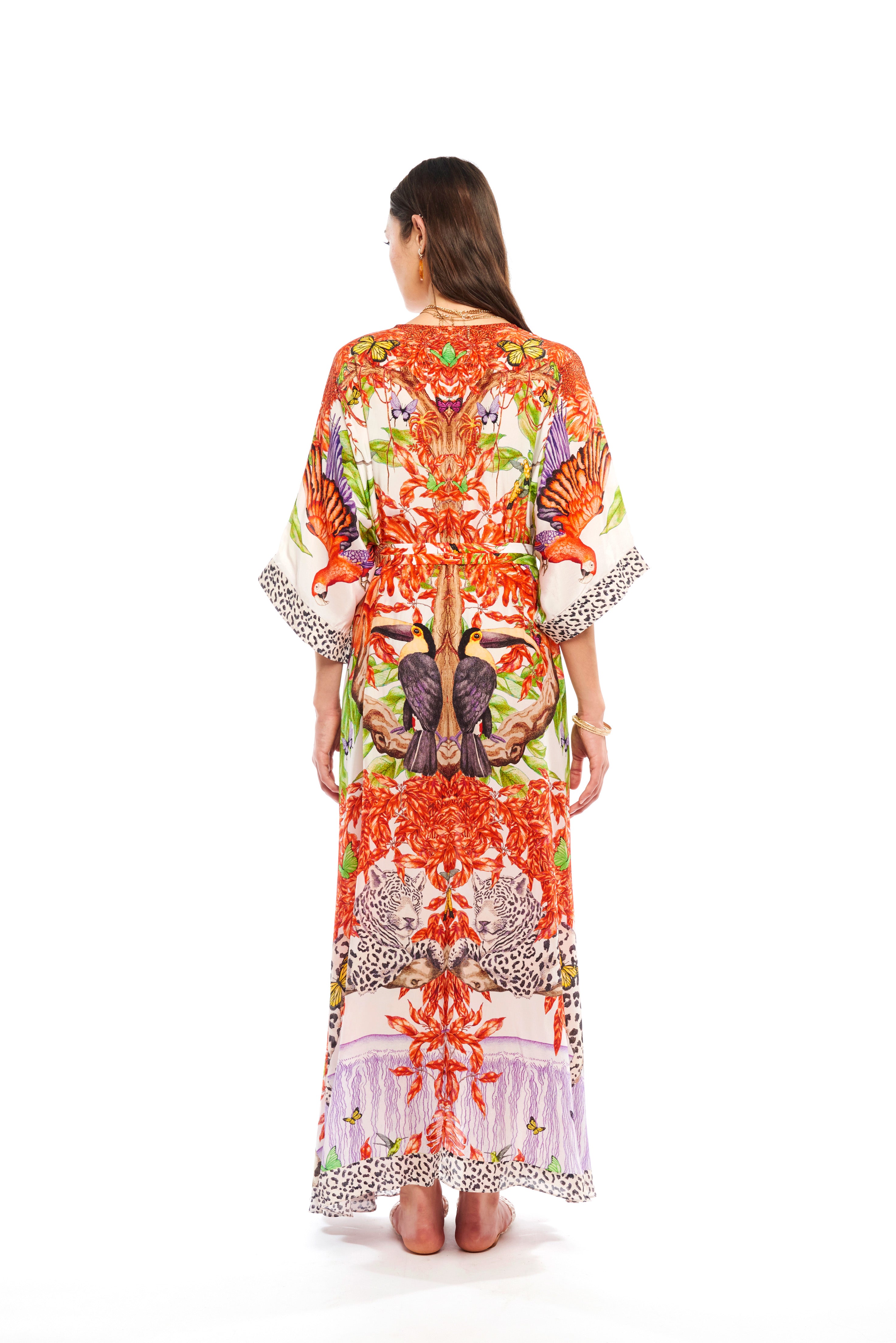 Kimono Cover Up Jungle Sunset in natural crepe