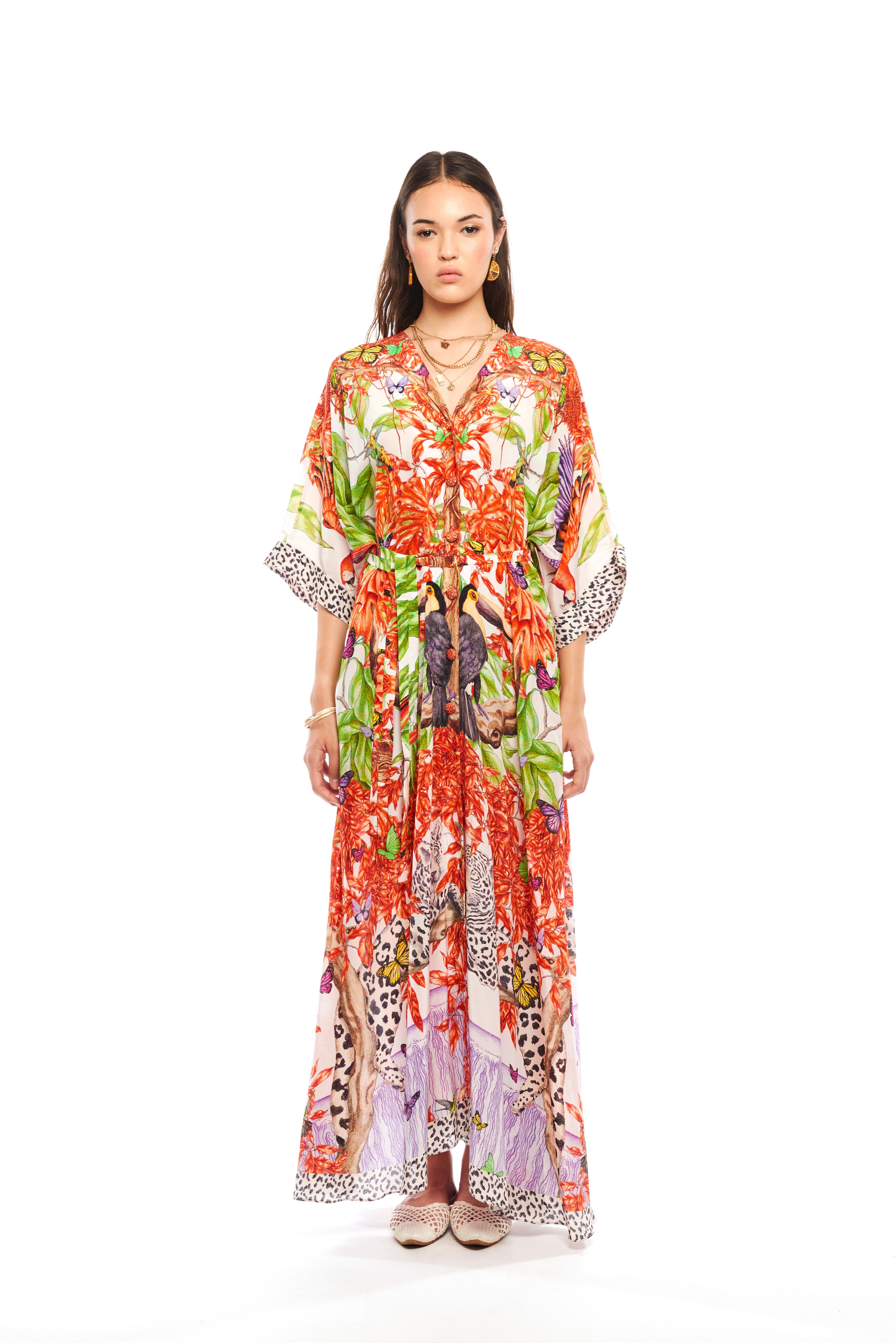 Kimono Cover Up Jungle Sunset in natural crepe