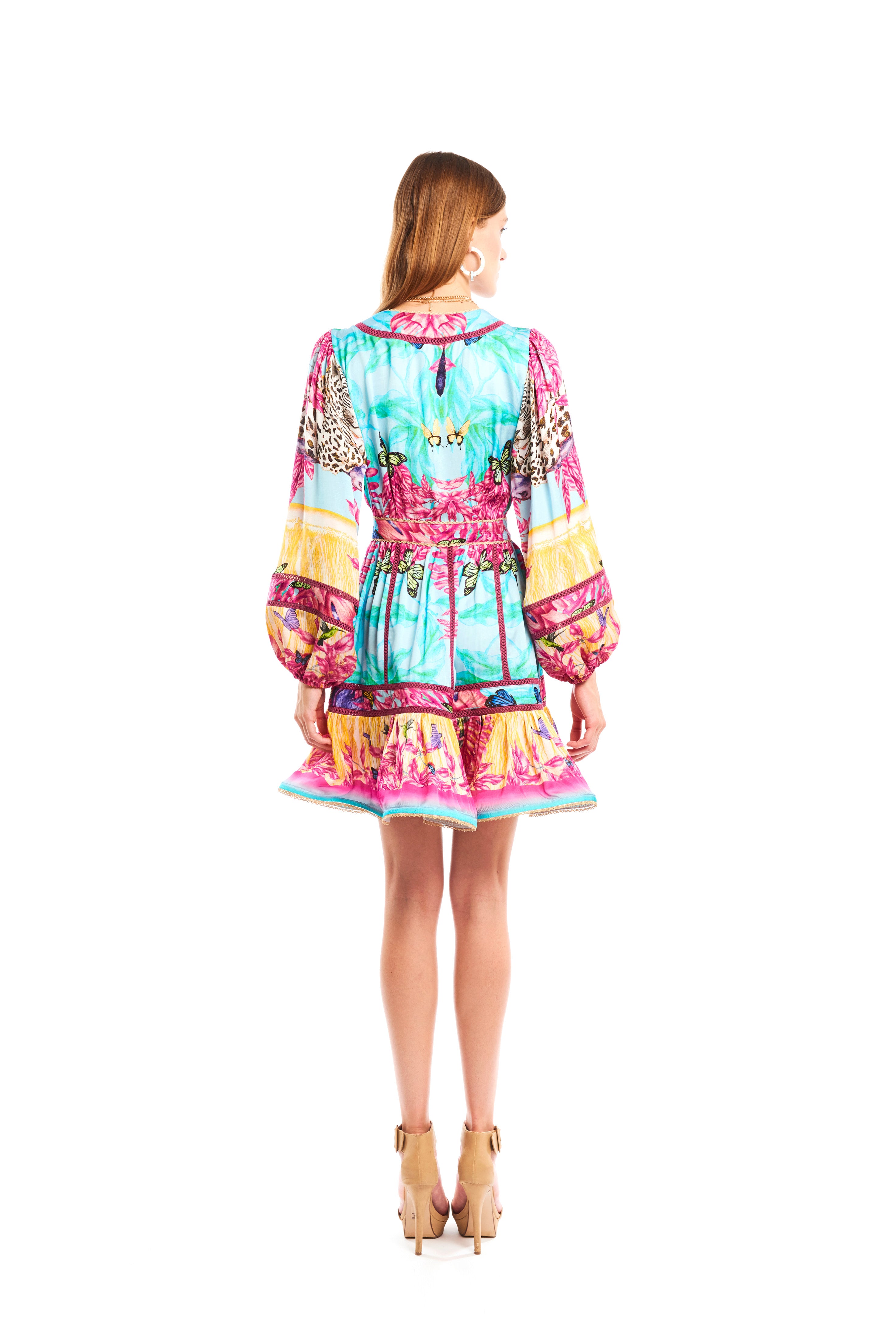 Poesia Mini Arms Chemisier Jungle Pop in linen satin