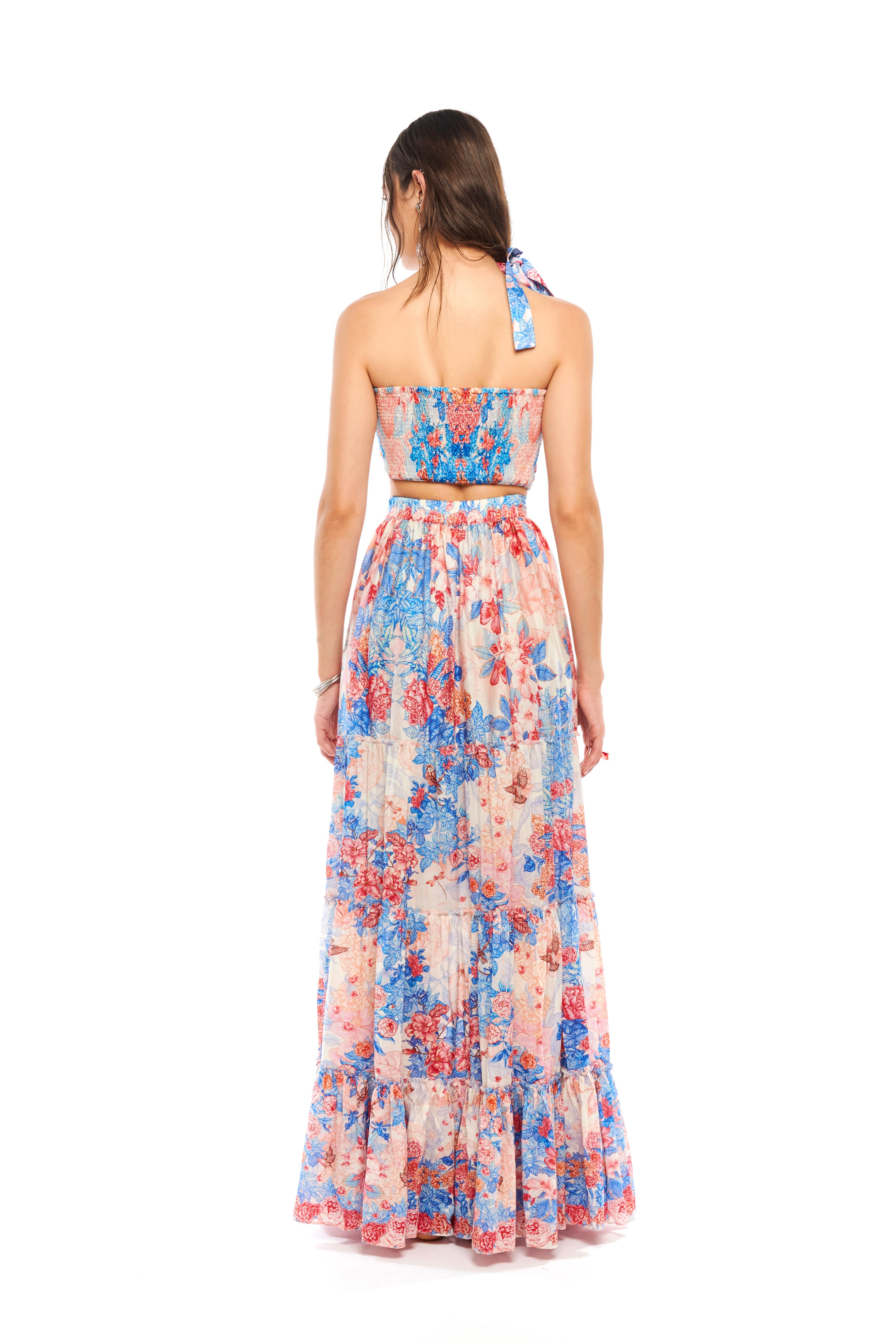 Gathered NG skirt in Garden Blue print, Chandery fabric