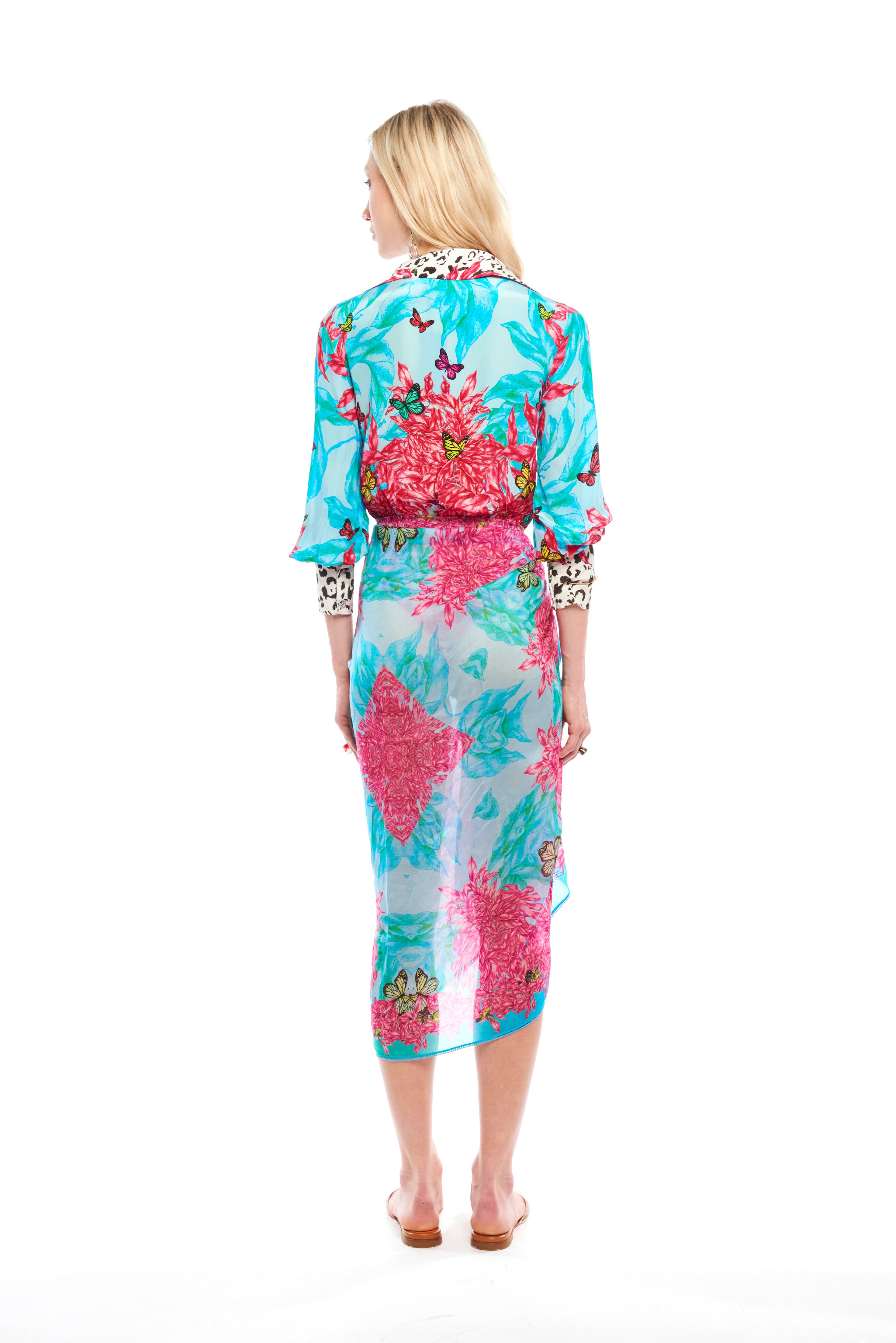 Cowl neck body blouse in Jungle Pop print, natural crepe