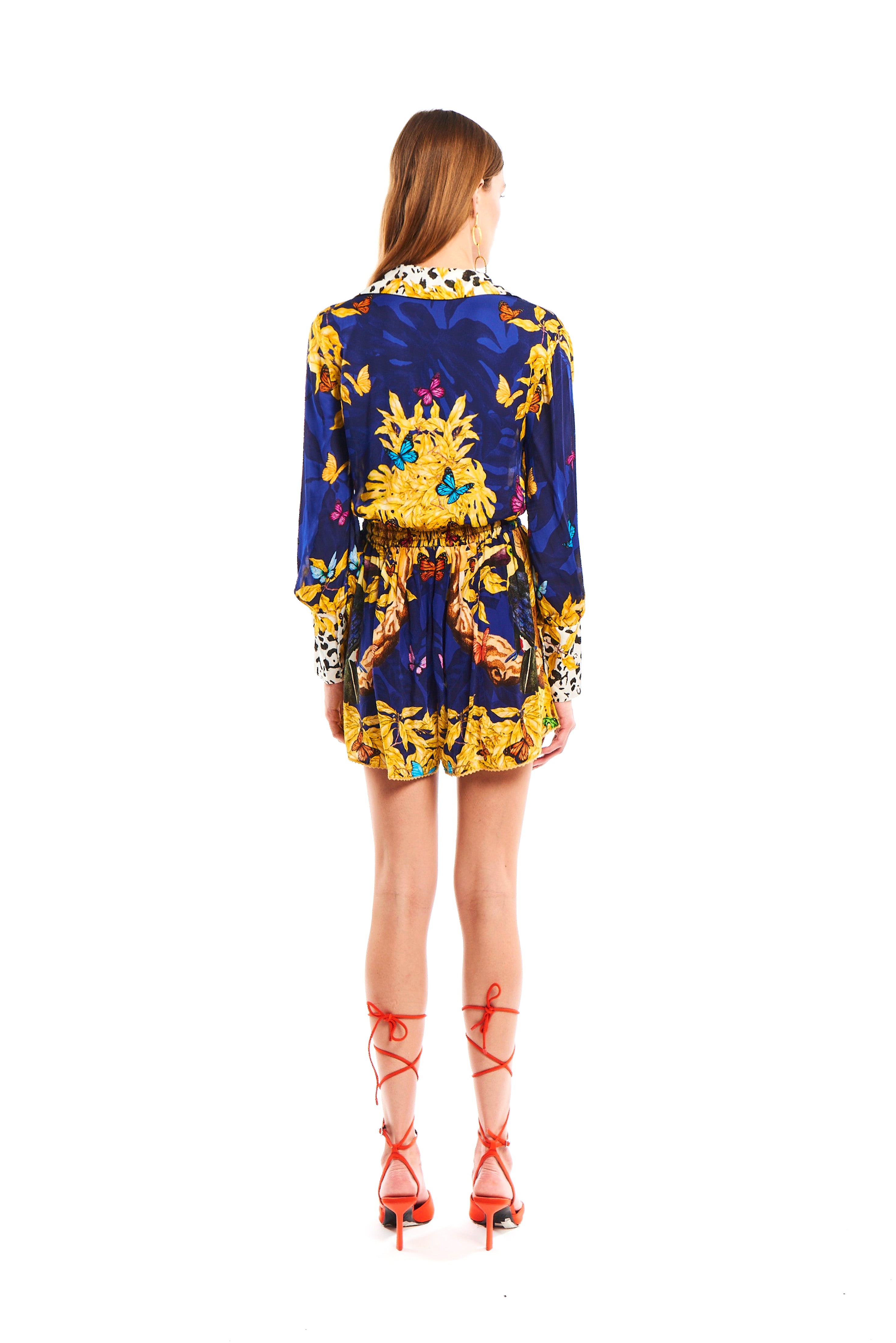 Boho shorts in Jungle Night print, natural crepe