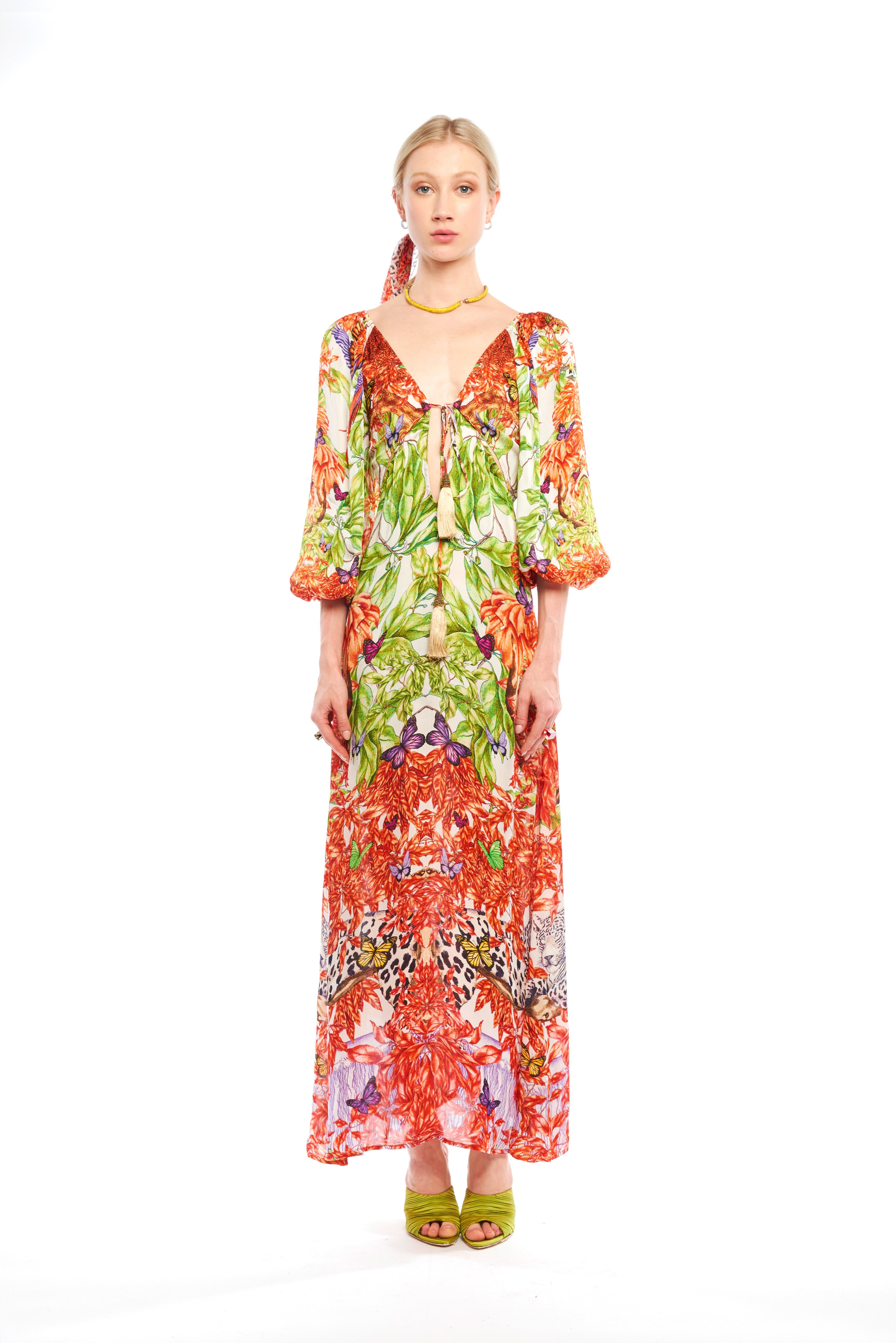 A-SHAPE CUT OUT LONG DRESS WITH ARMS