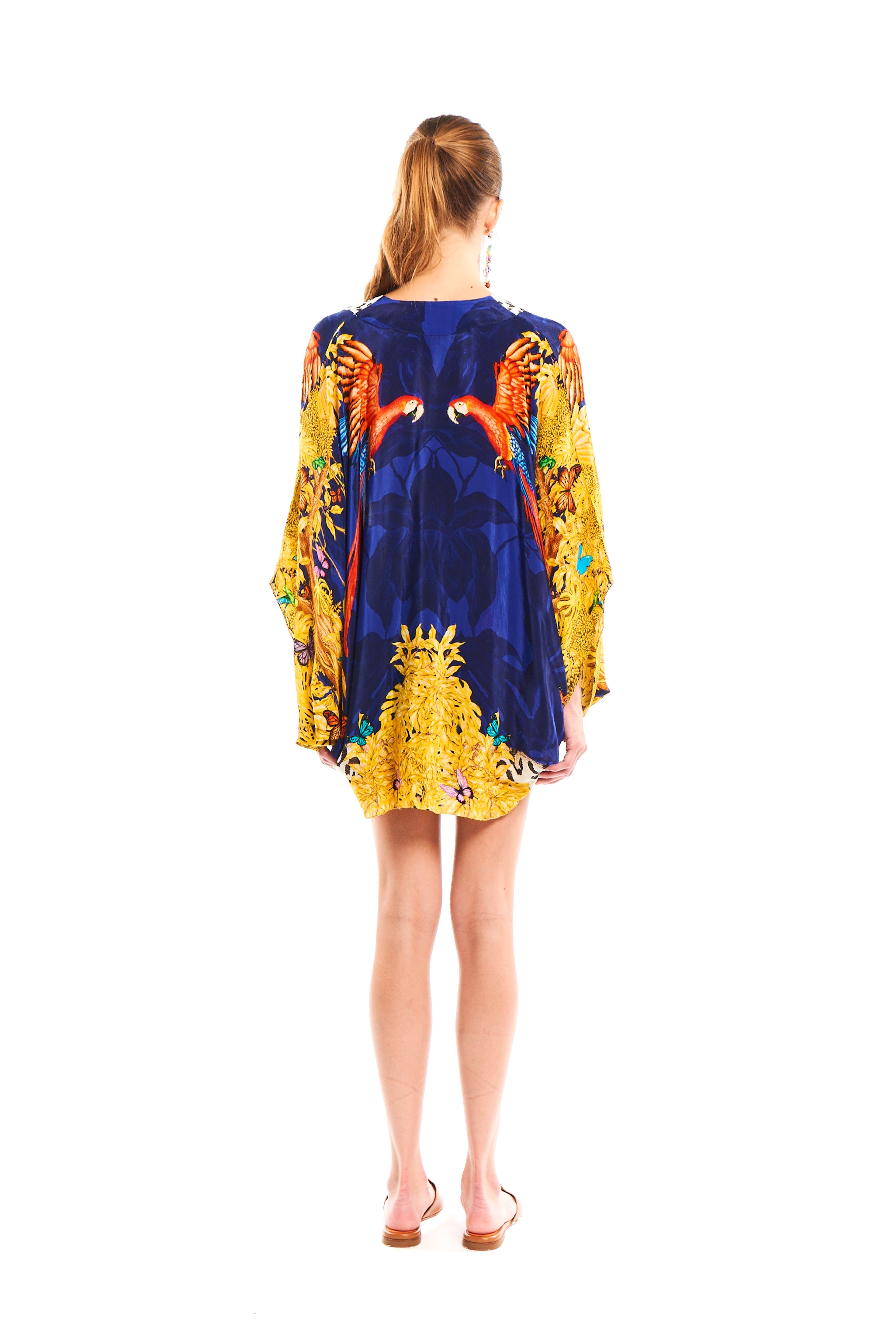 Mery cover-up in Jungle Night print, natural crepe