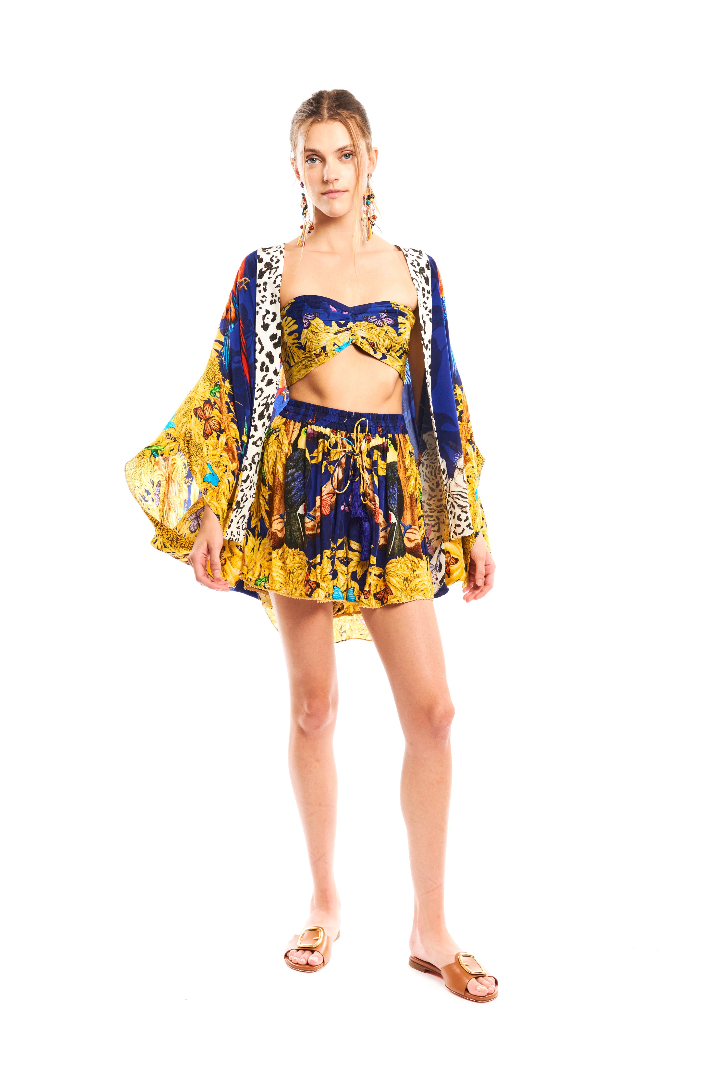 Mery cover-up in Jungle Night print, natural crepe