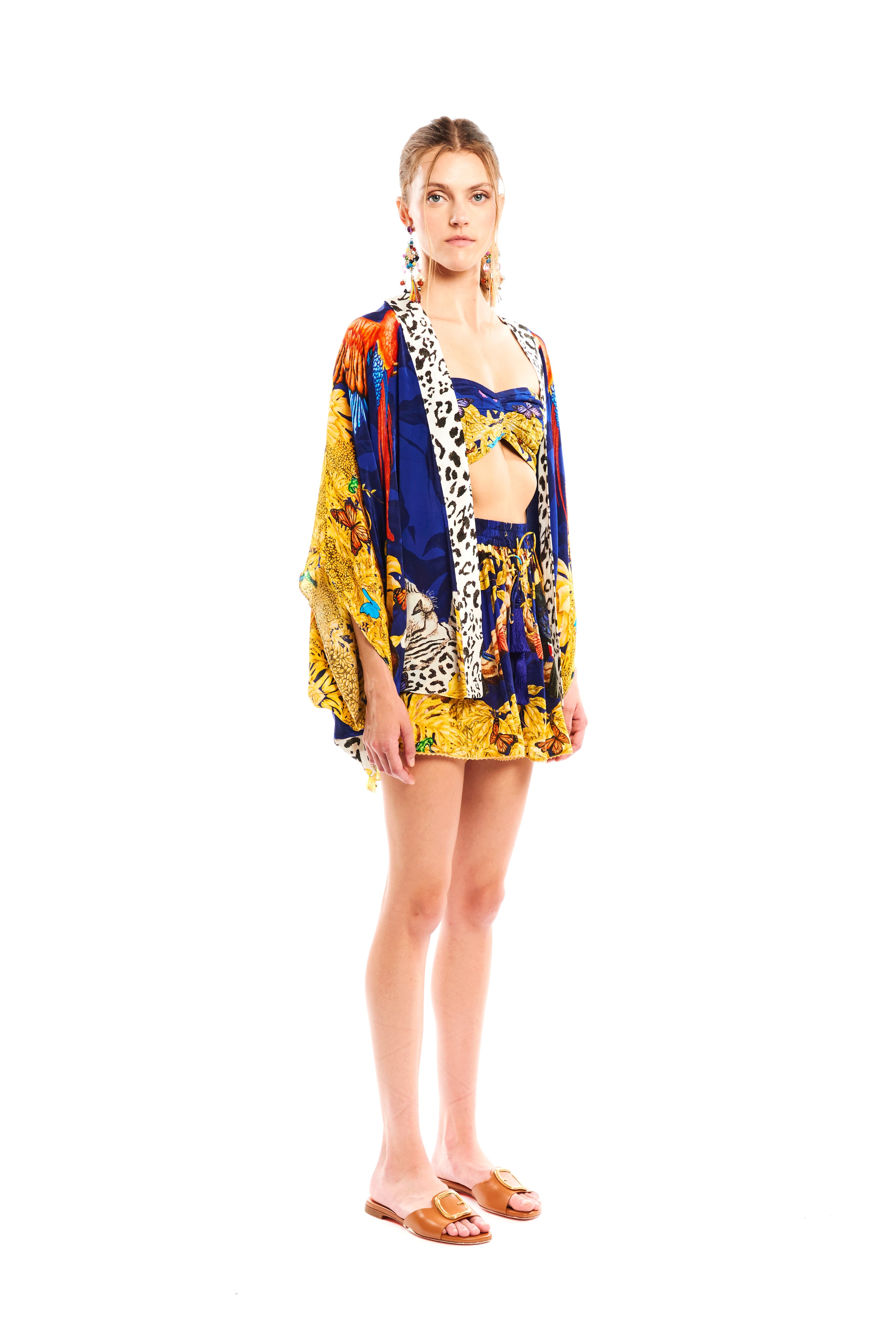 Mery cover-up in Jungle Night print, natural crepe