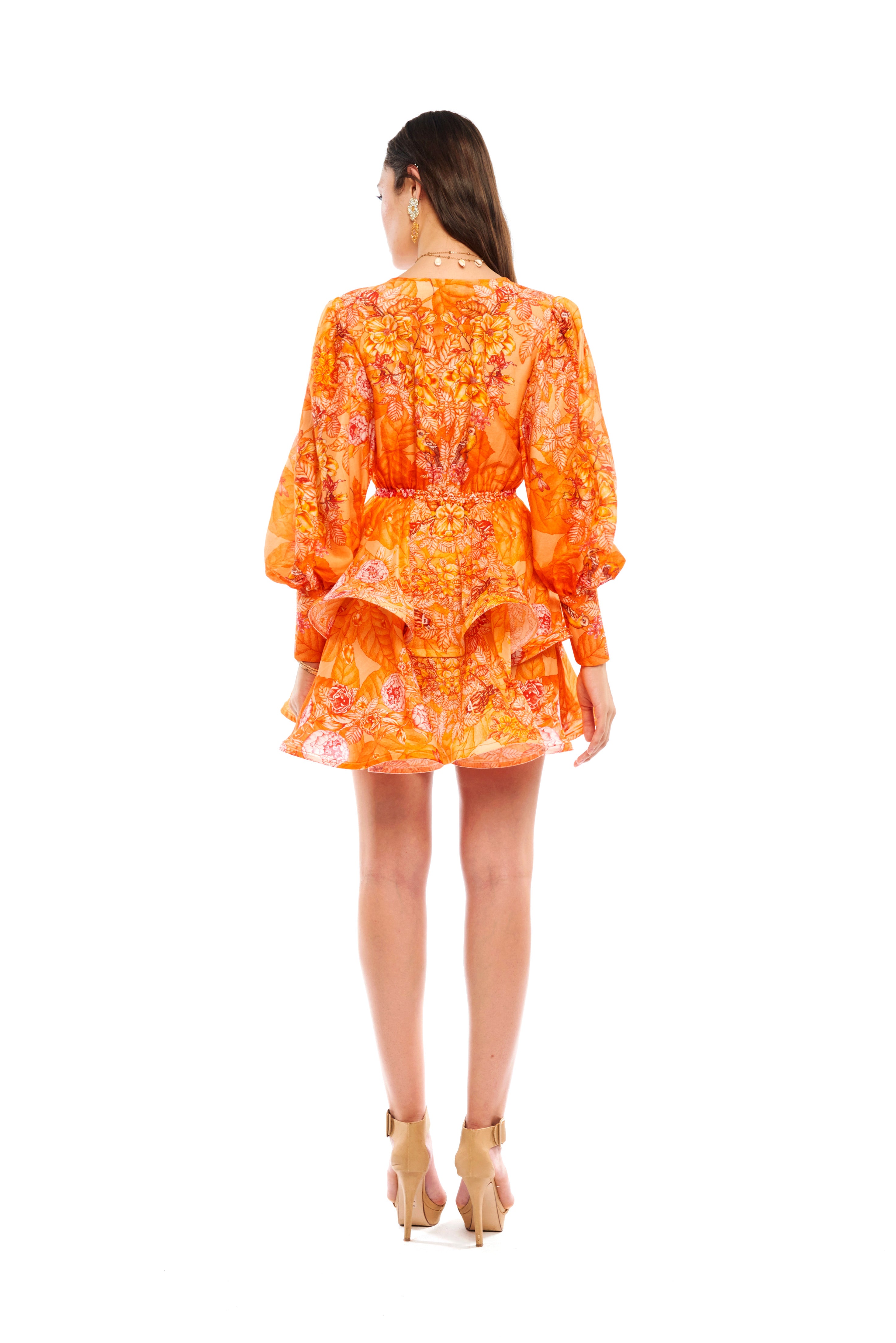 Aria mini dress in Garden Orange print, Chandery fabric