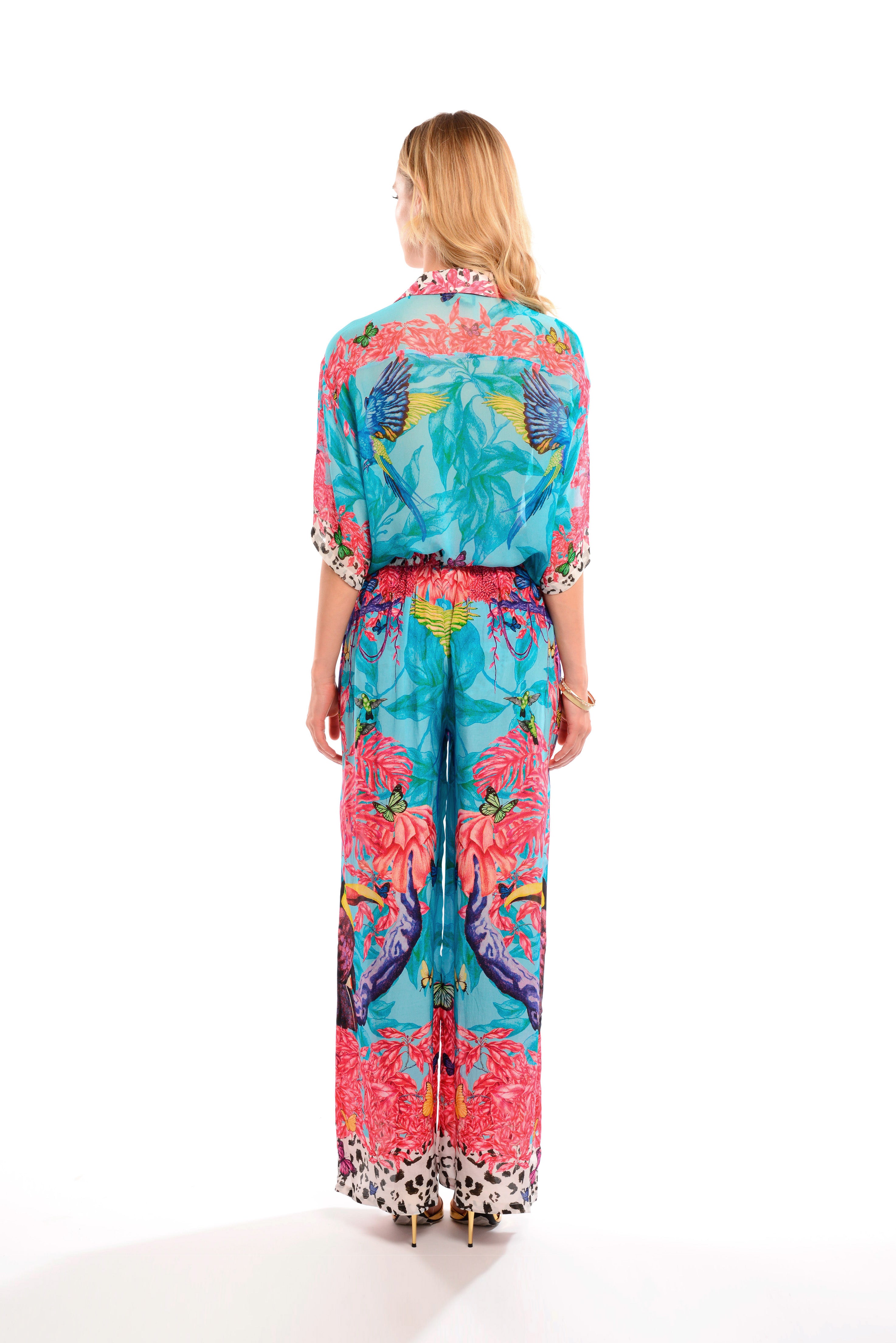 Half sleeve shirt in Jungle Pop print, georgette viscose