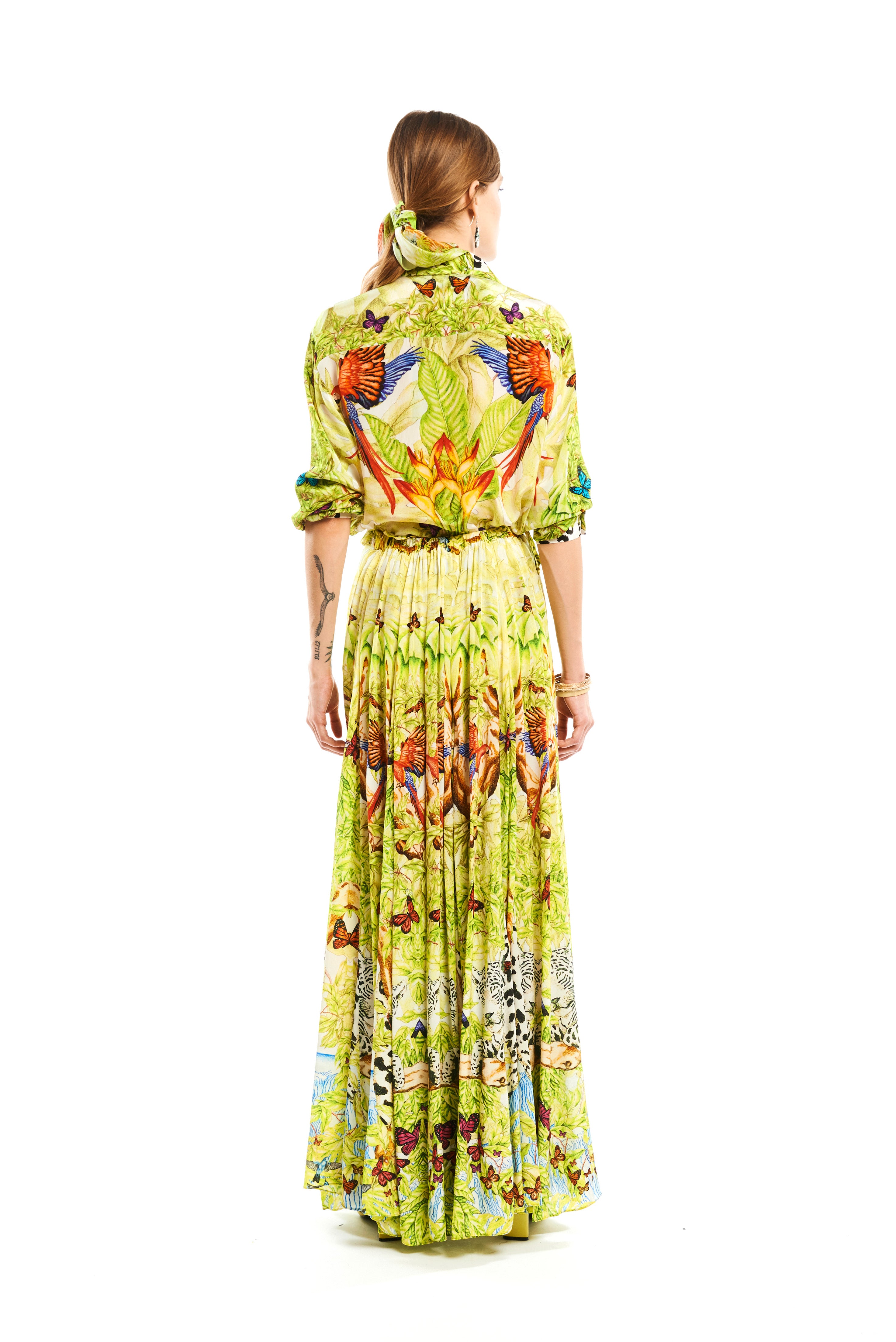 Full sleeve shirt in Jungle Day print, natural crepe