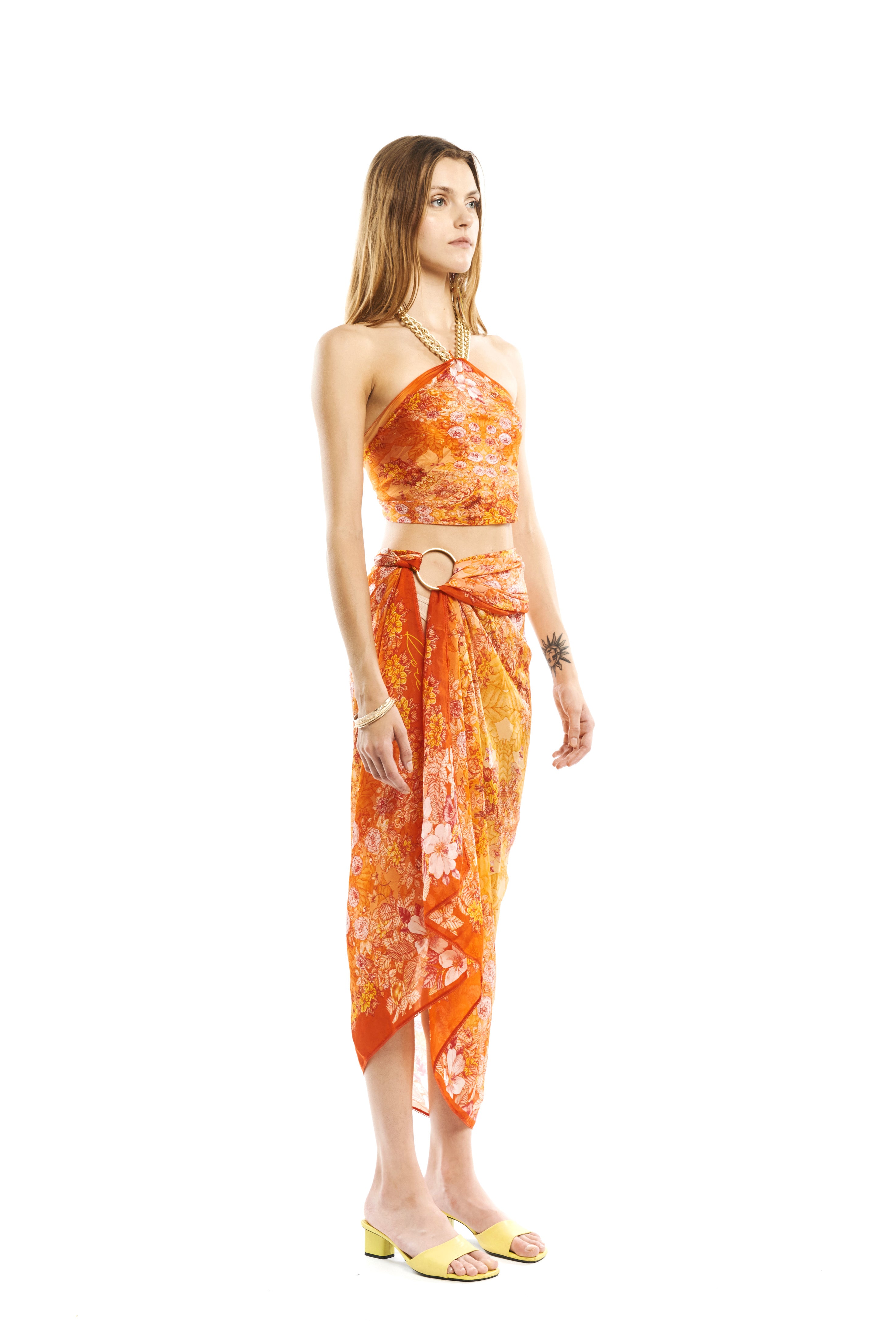 Long Garden Orange scarf in Taby silk