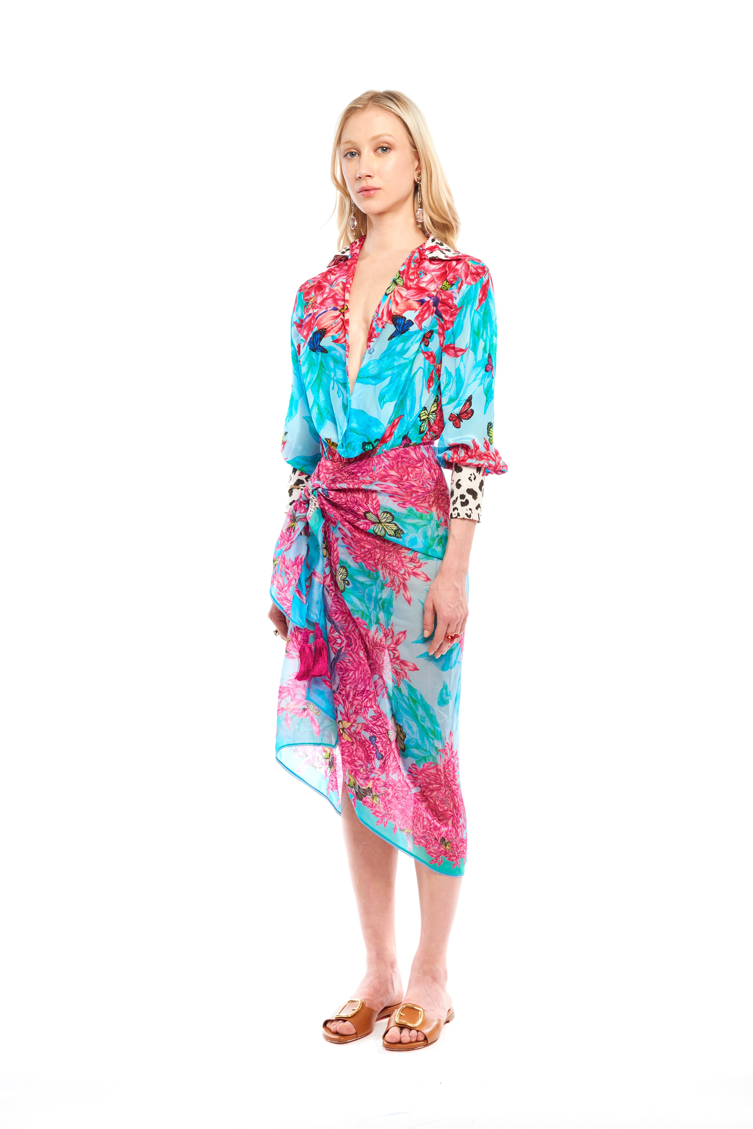 Long Jungle Pop scarf in Taby silk