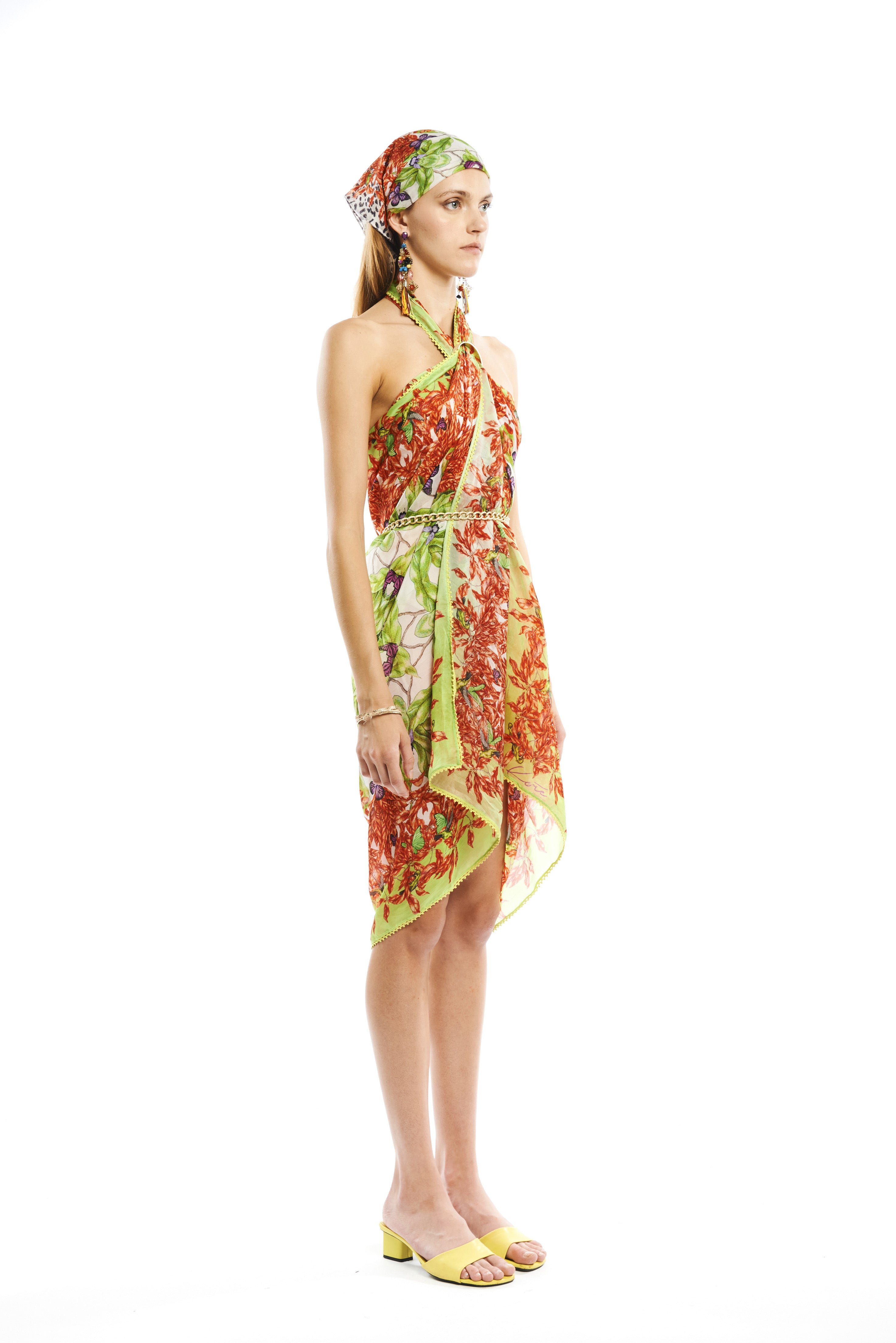 Long Jungle Sunset scarf in Taby silk