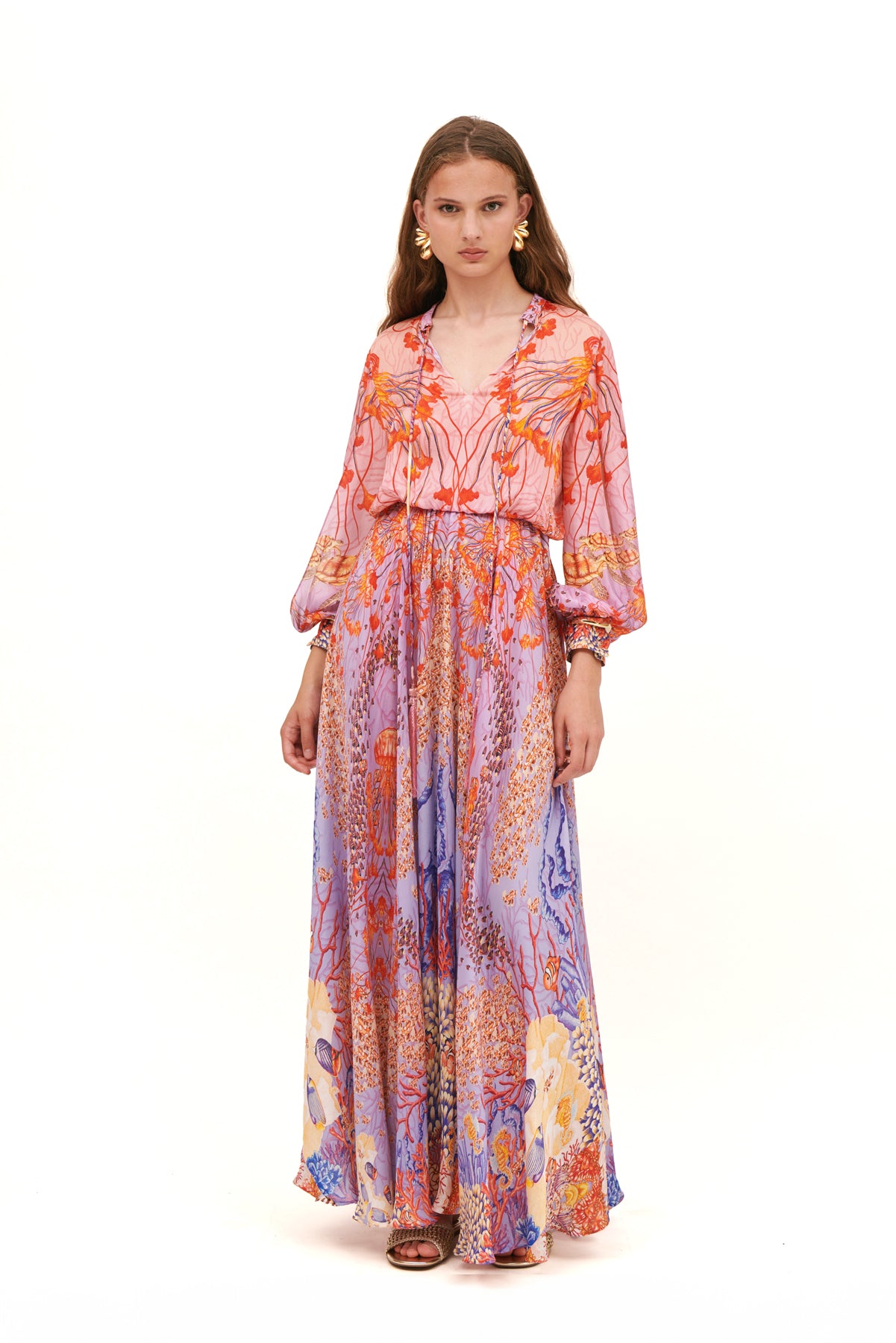 KEYHOLE MAXI DRESS WITH LONG SLEEVES