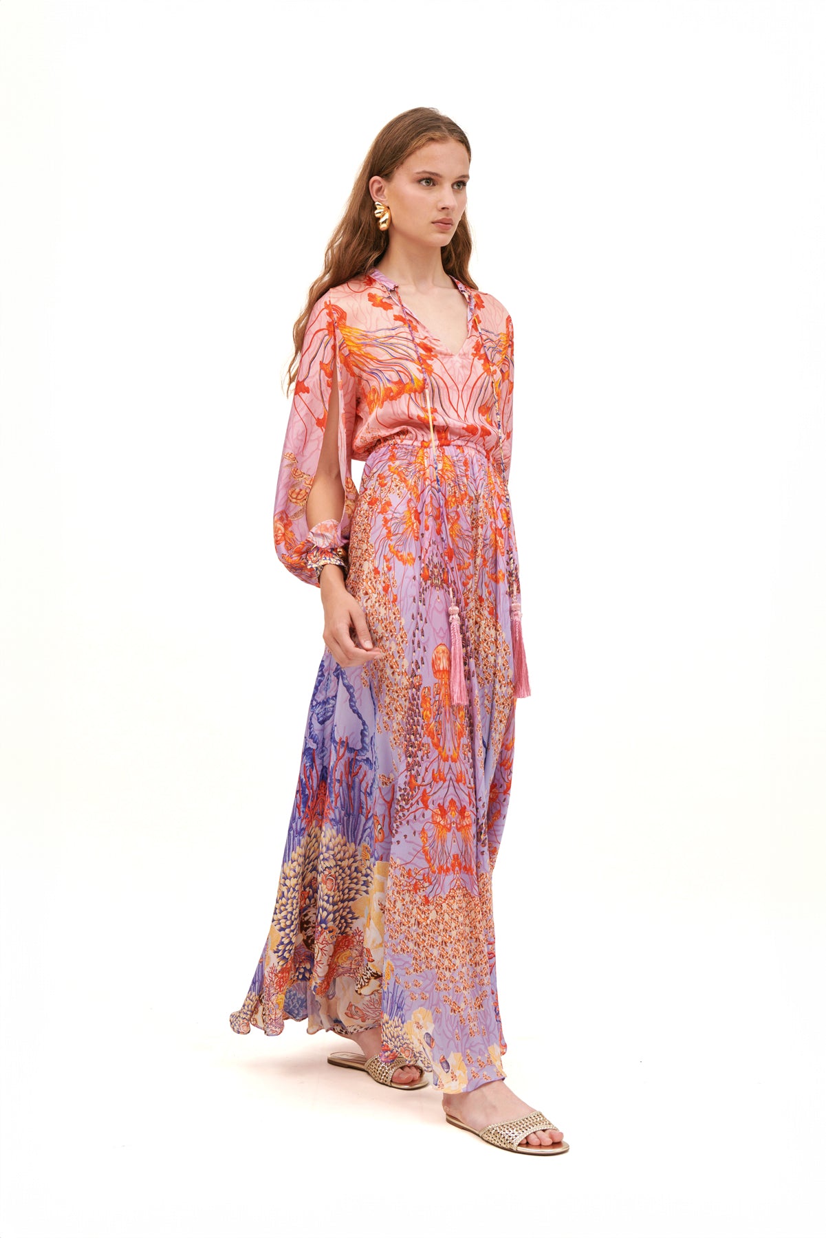 KEYHOLE MAXI DRESS WITH LONG SLEEVES