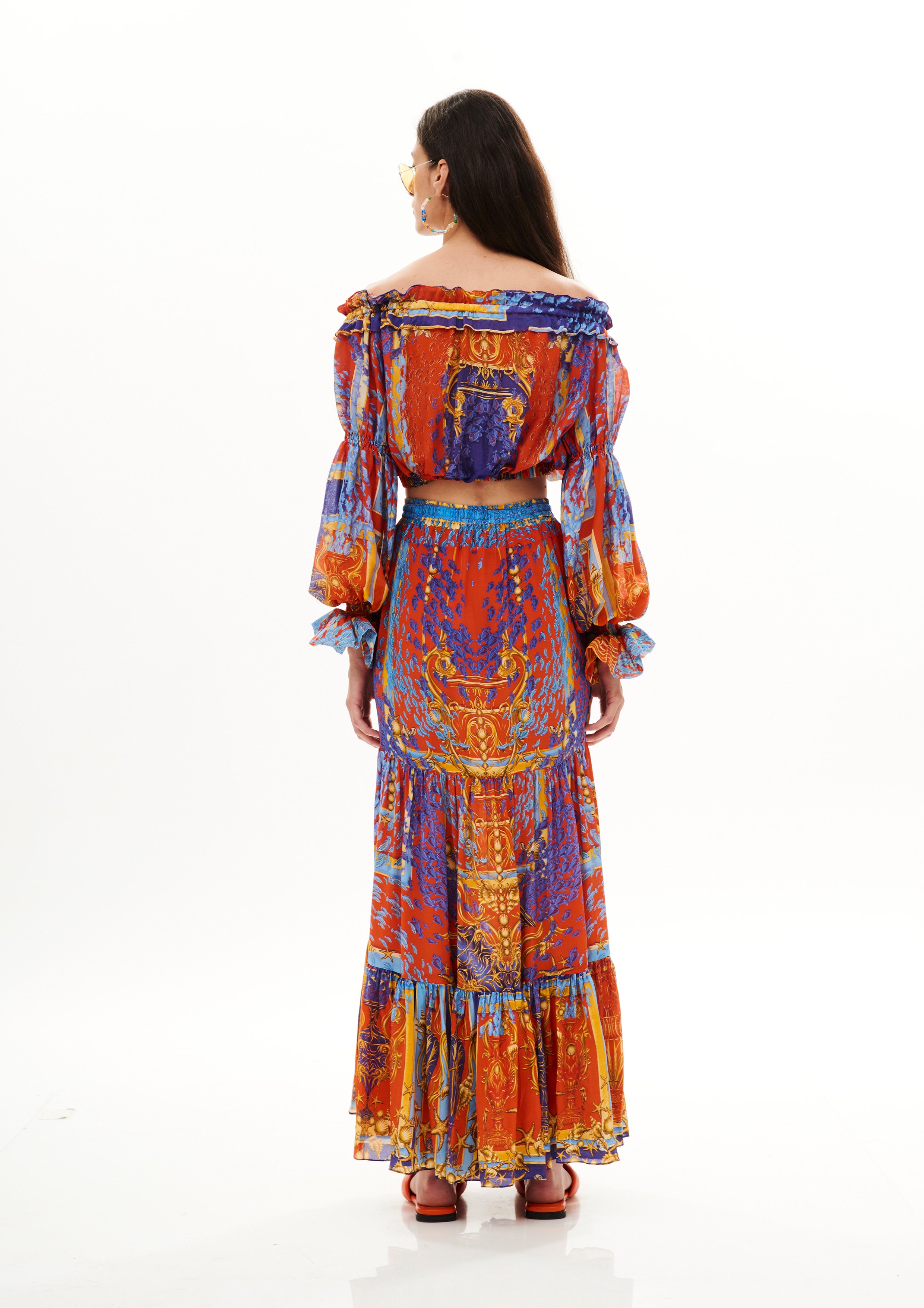 Off Shoulder Full Arms Top Poseidon Dream Sunset in chandery fabric