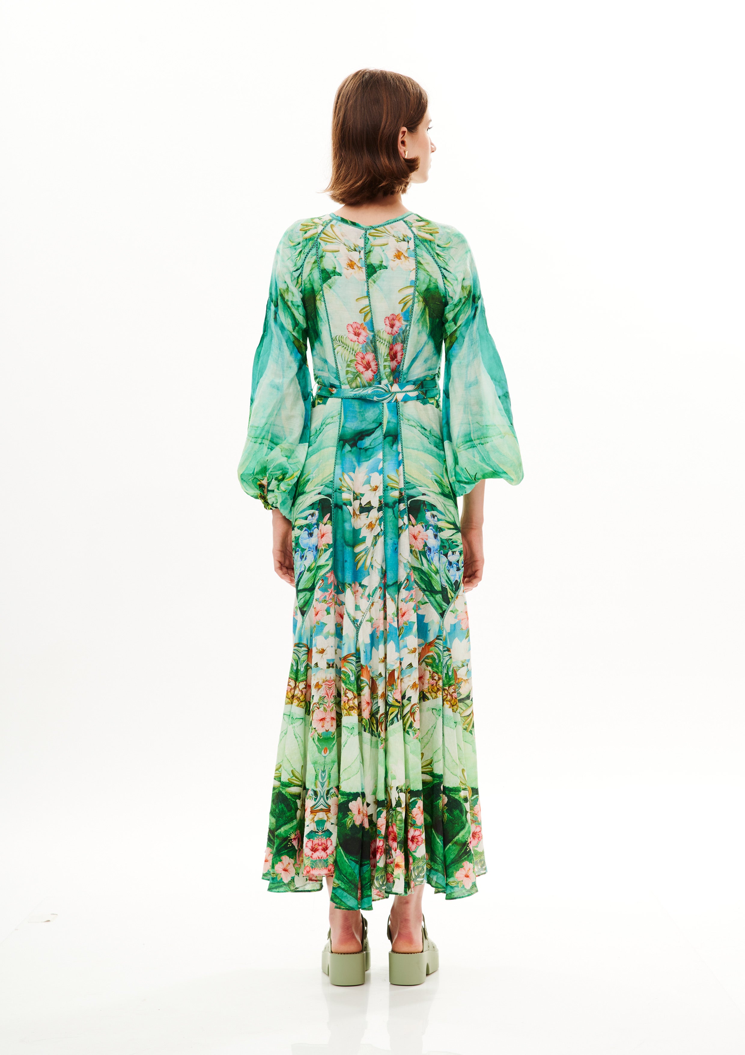 Midi Vishivanka dress in Chandery with "Tropical Breeze Garden" print.