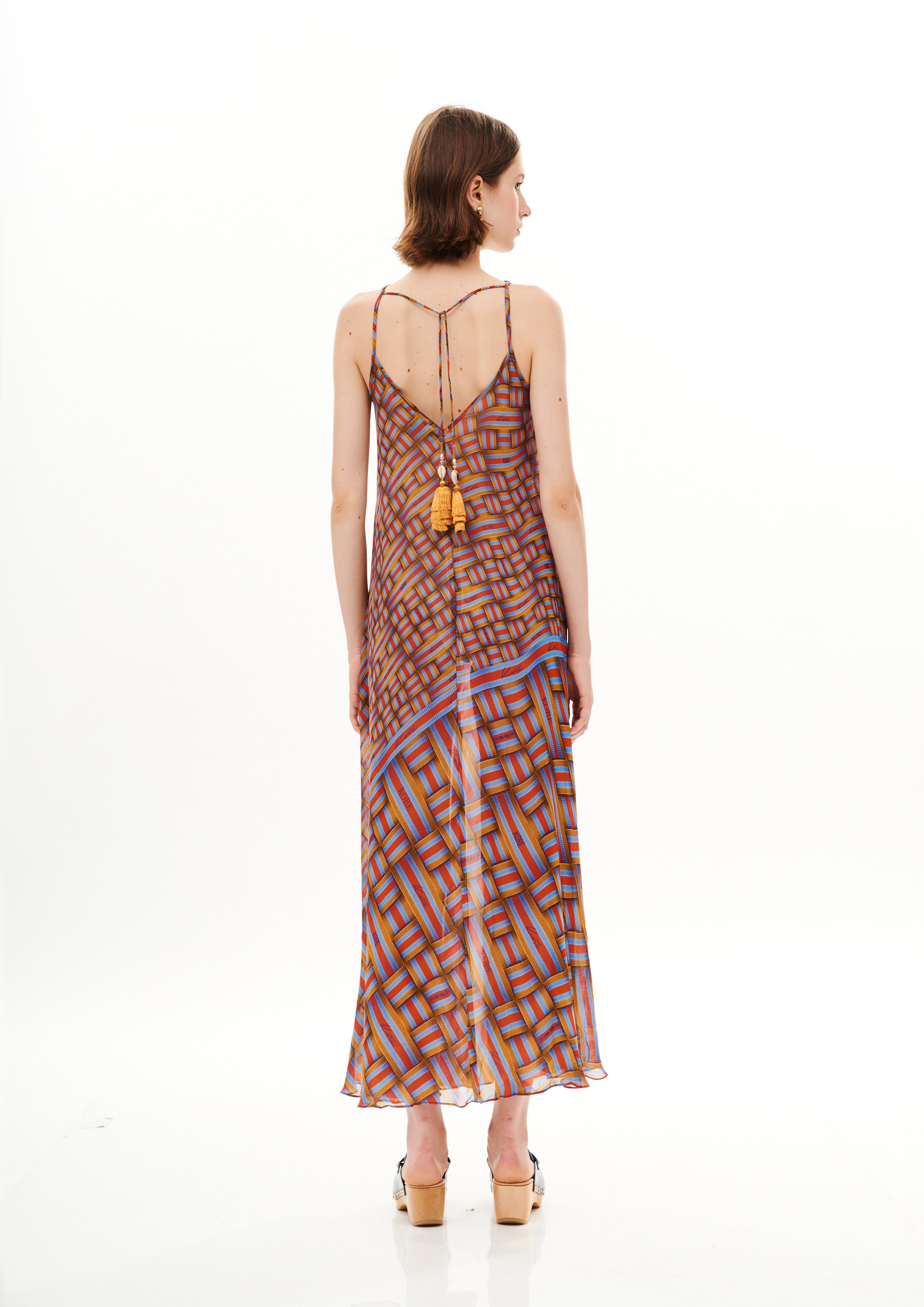 A-Shape Long Dress Monogram Dream Sunset in georgette satin