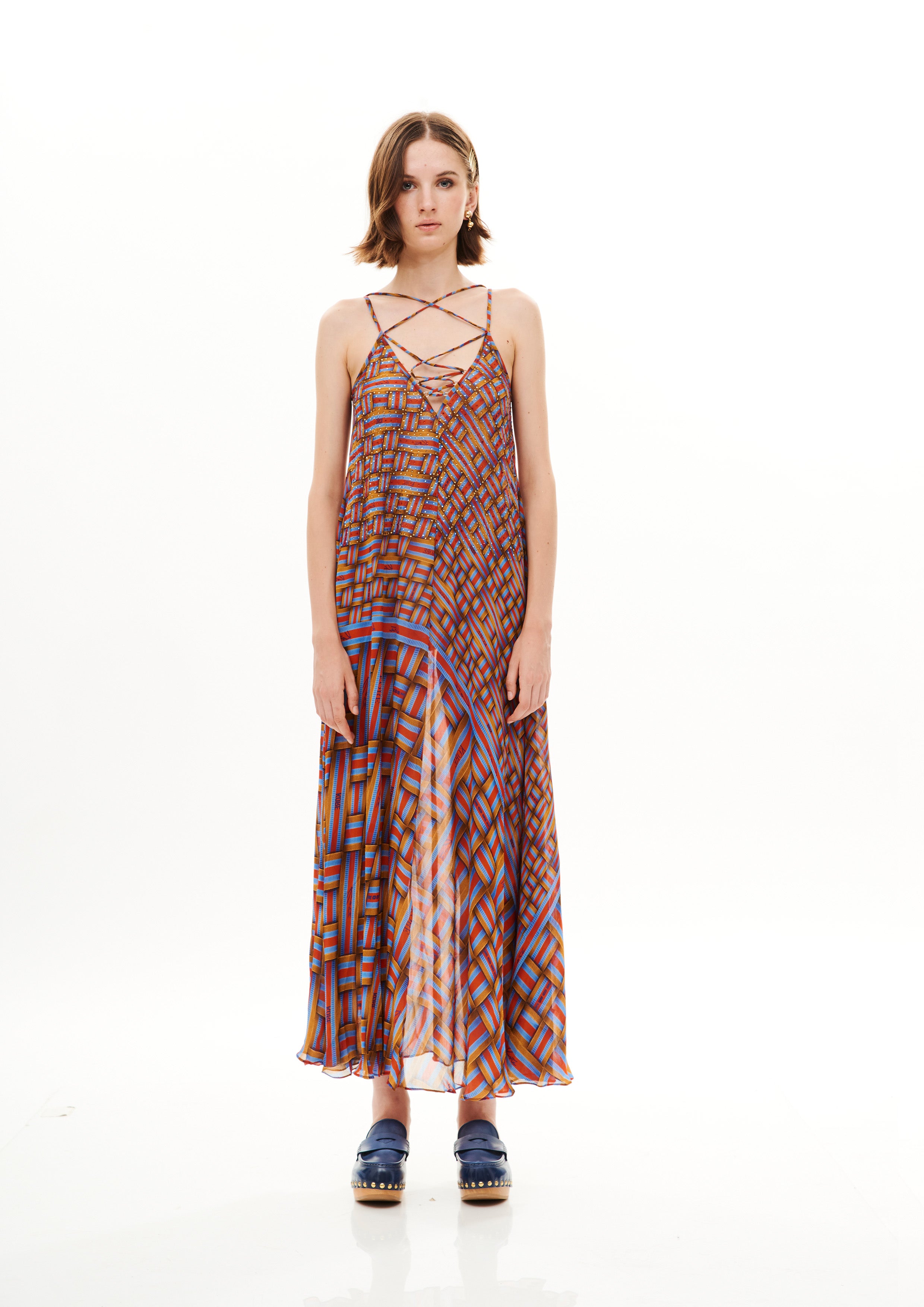 A-Shape Long Dress Monogram Dream Sunset in georgette satin