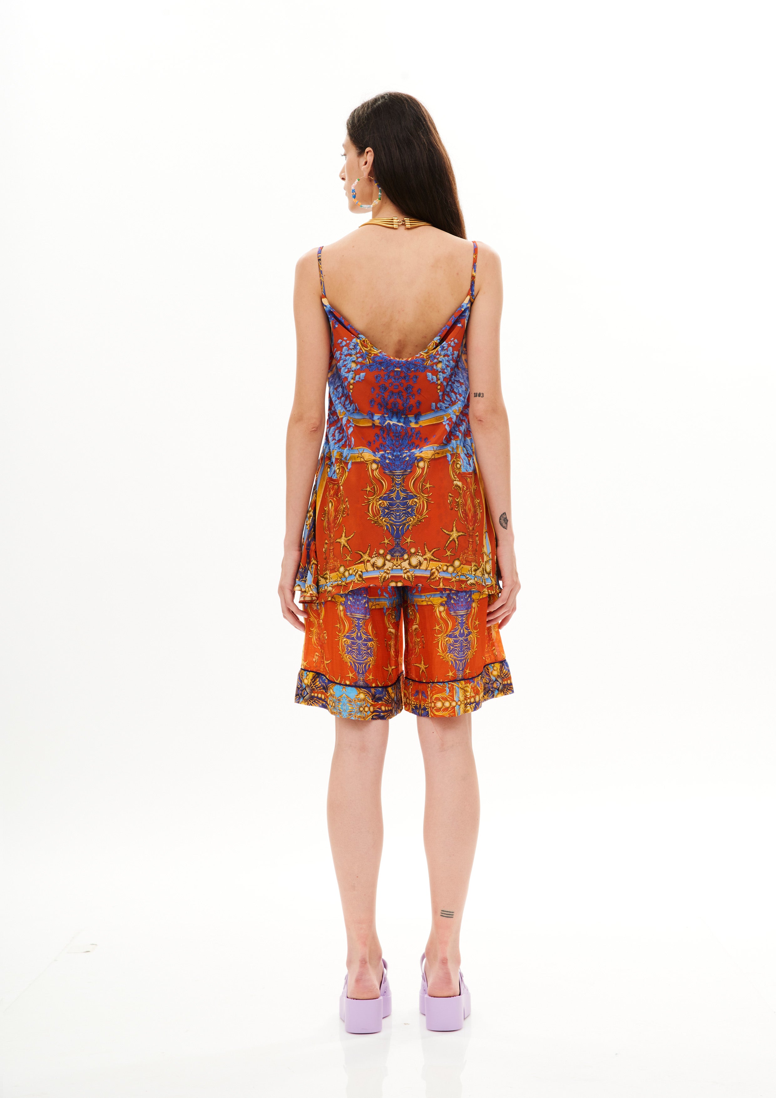 A-Shape Top Poseidon Dream Sunrise in georgette crepe satin