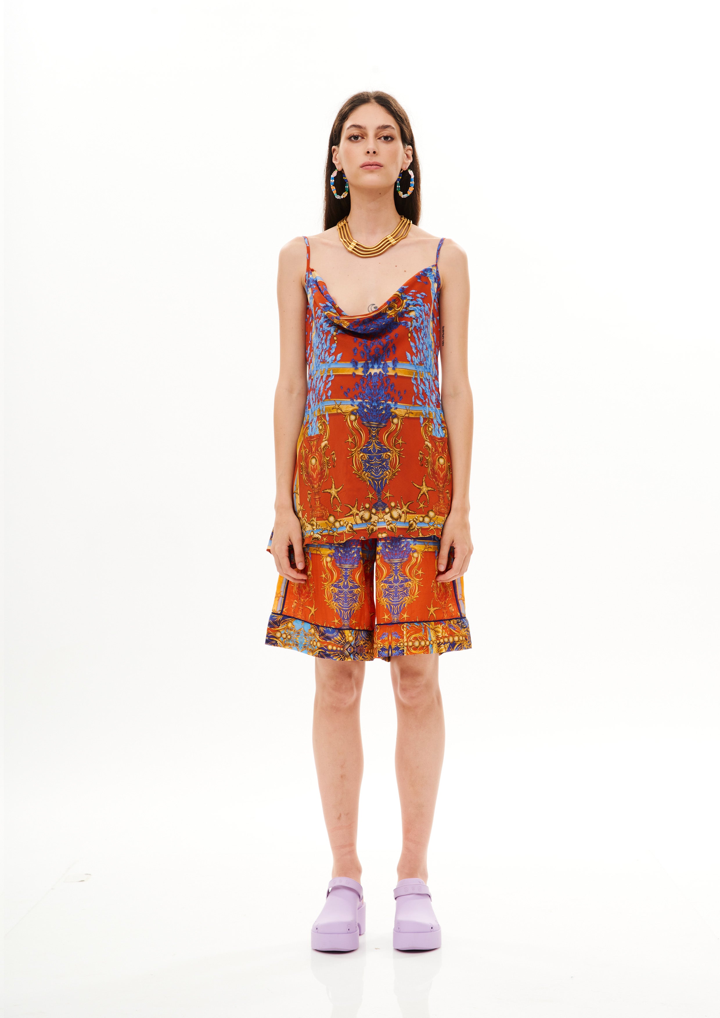 A-Shape Top Poseidon Dream Sunrise in georgette crepe satin