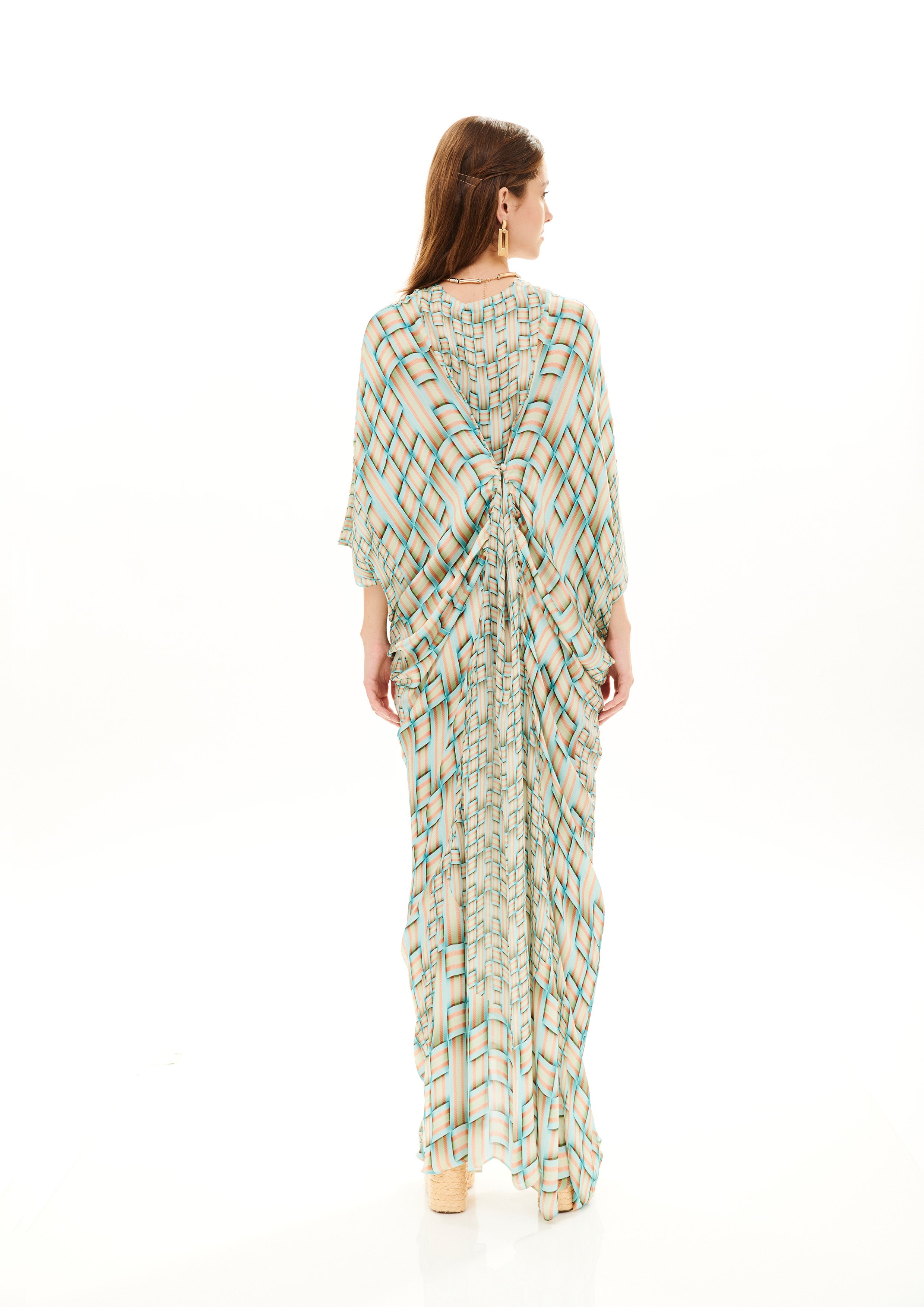 Front Draped Button Kaftan Monogram Breeze Sunrise in georgette crepe satin