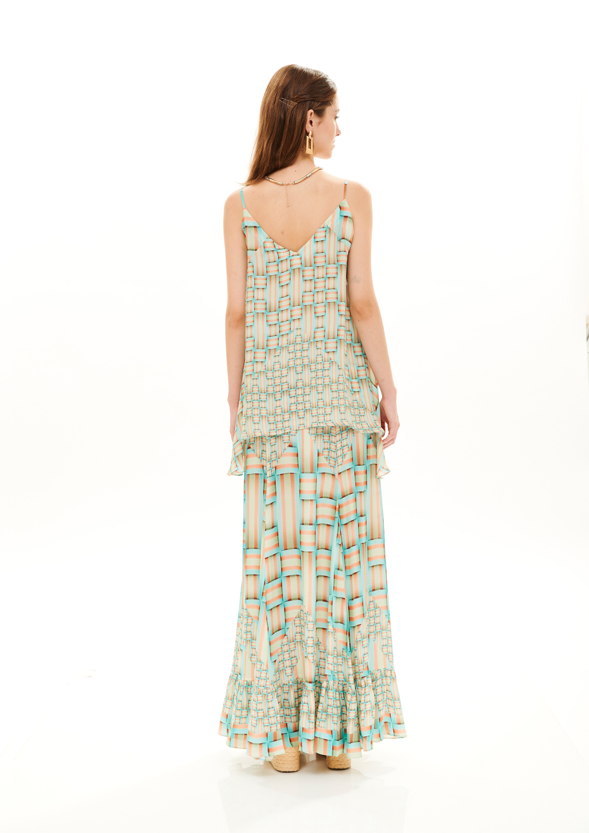 Tulip Maxi Skirt Monogram Breeze Sunrise in cherry satin