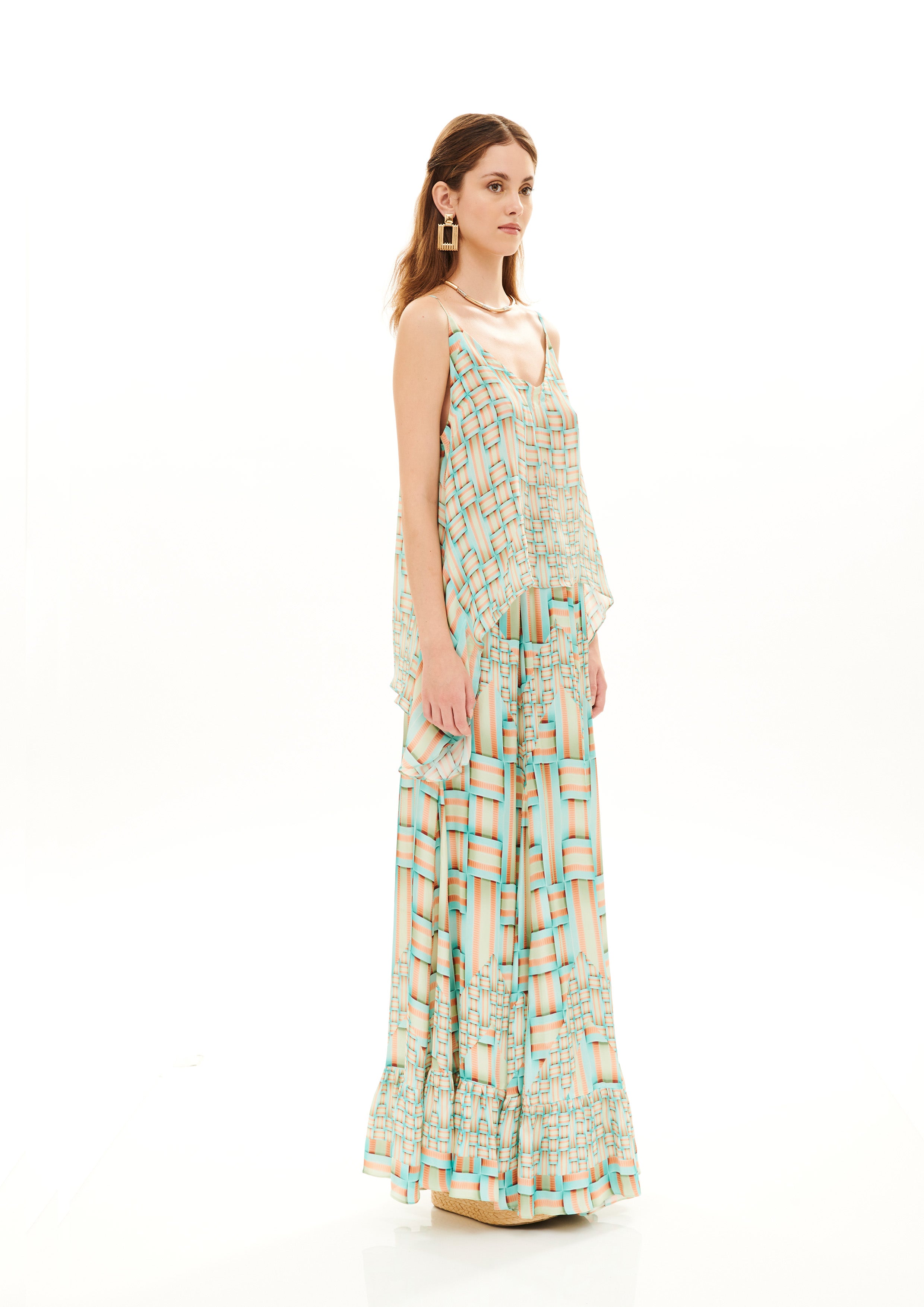 Tulip Maxi Skirt Monogram Breeze Sunrise in cherry satin