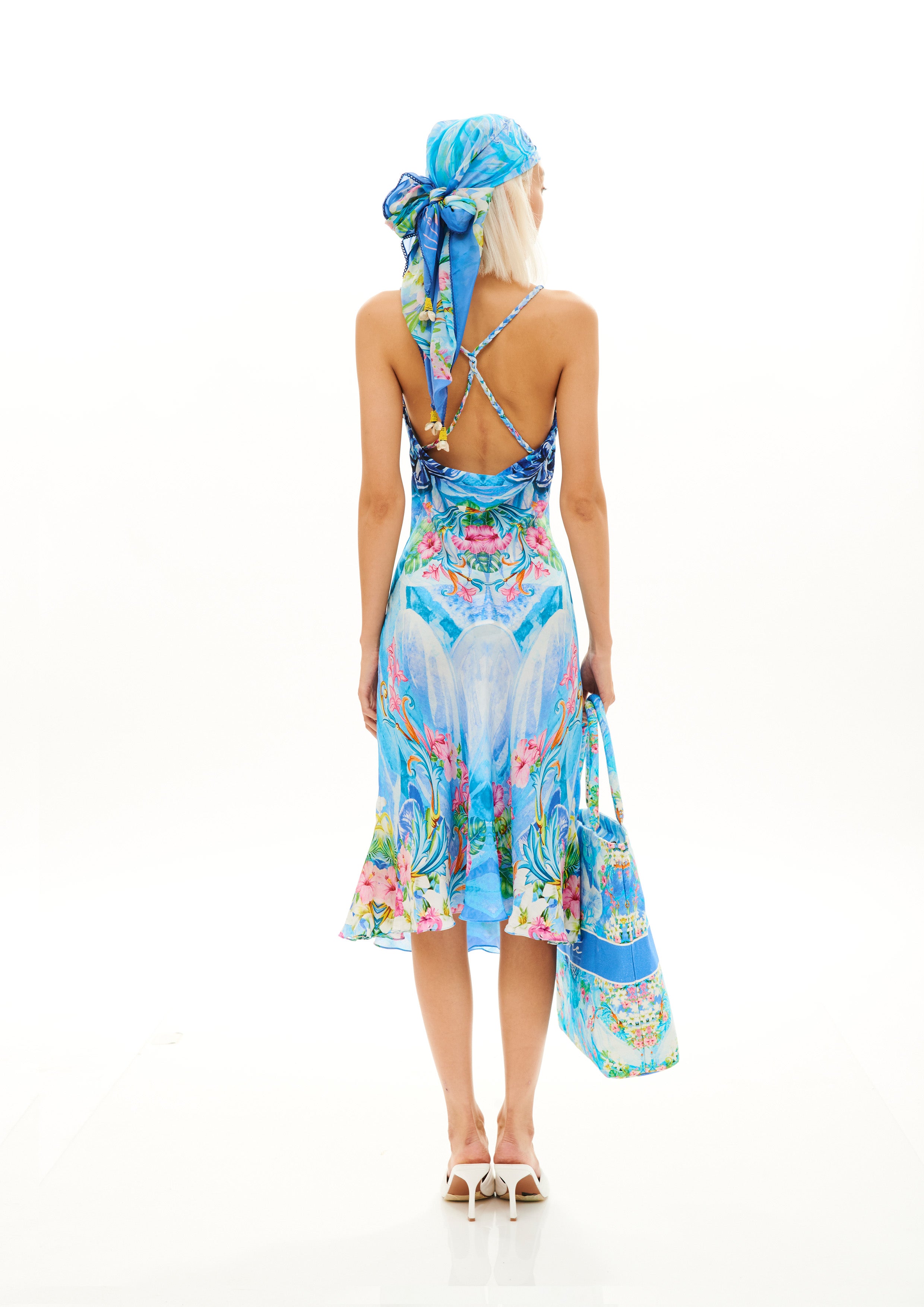 Backless Sexyness Short Dress Tropical Fresh Breeze in natural crepe