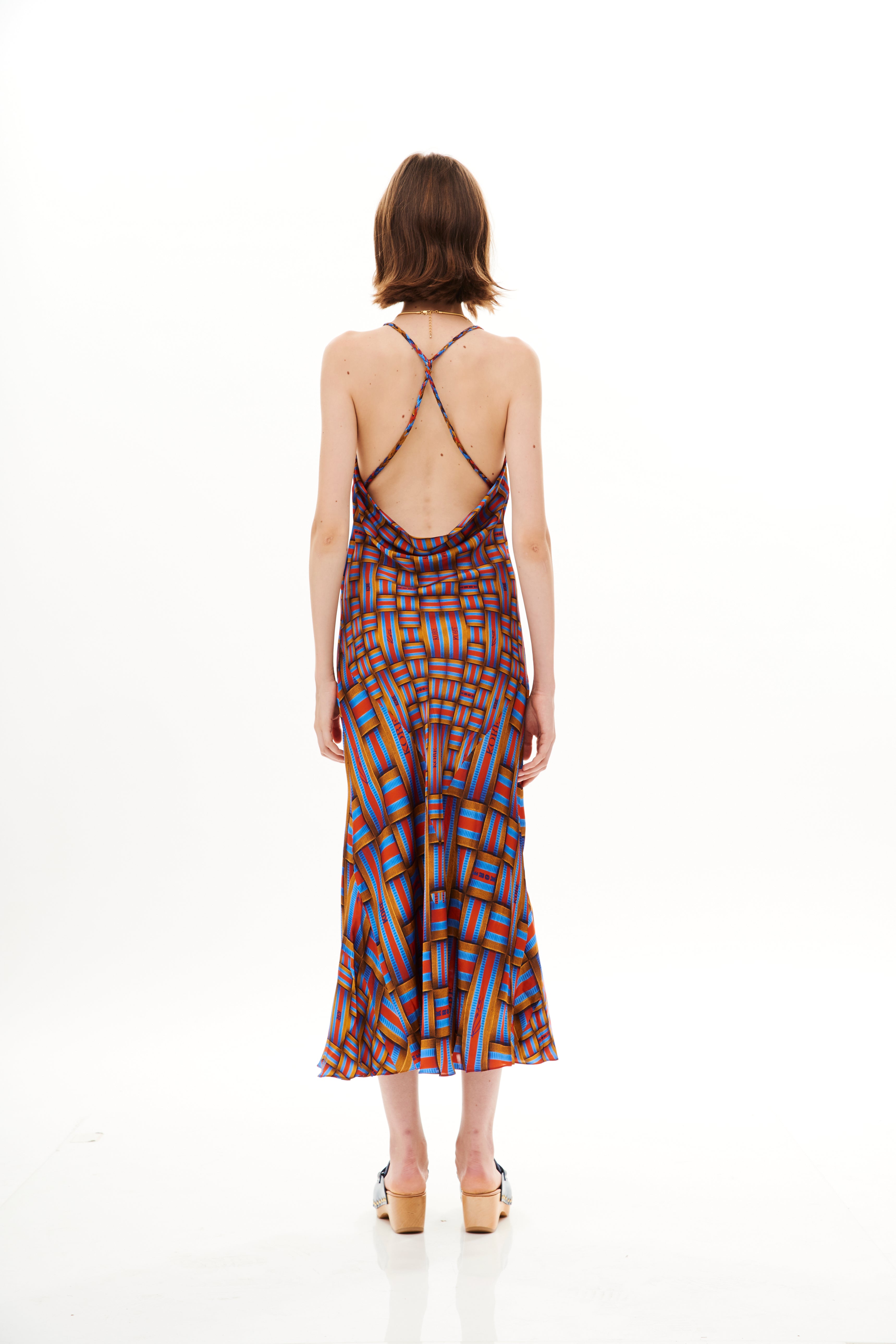Backless Sexyness Short Dress Monogram Dream Sunset in cherry satin