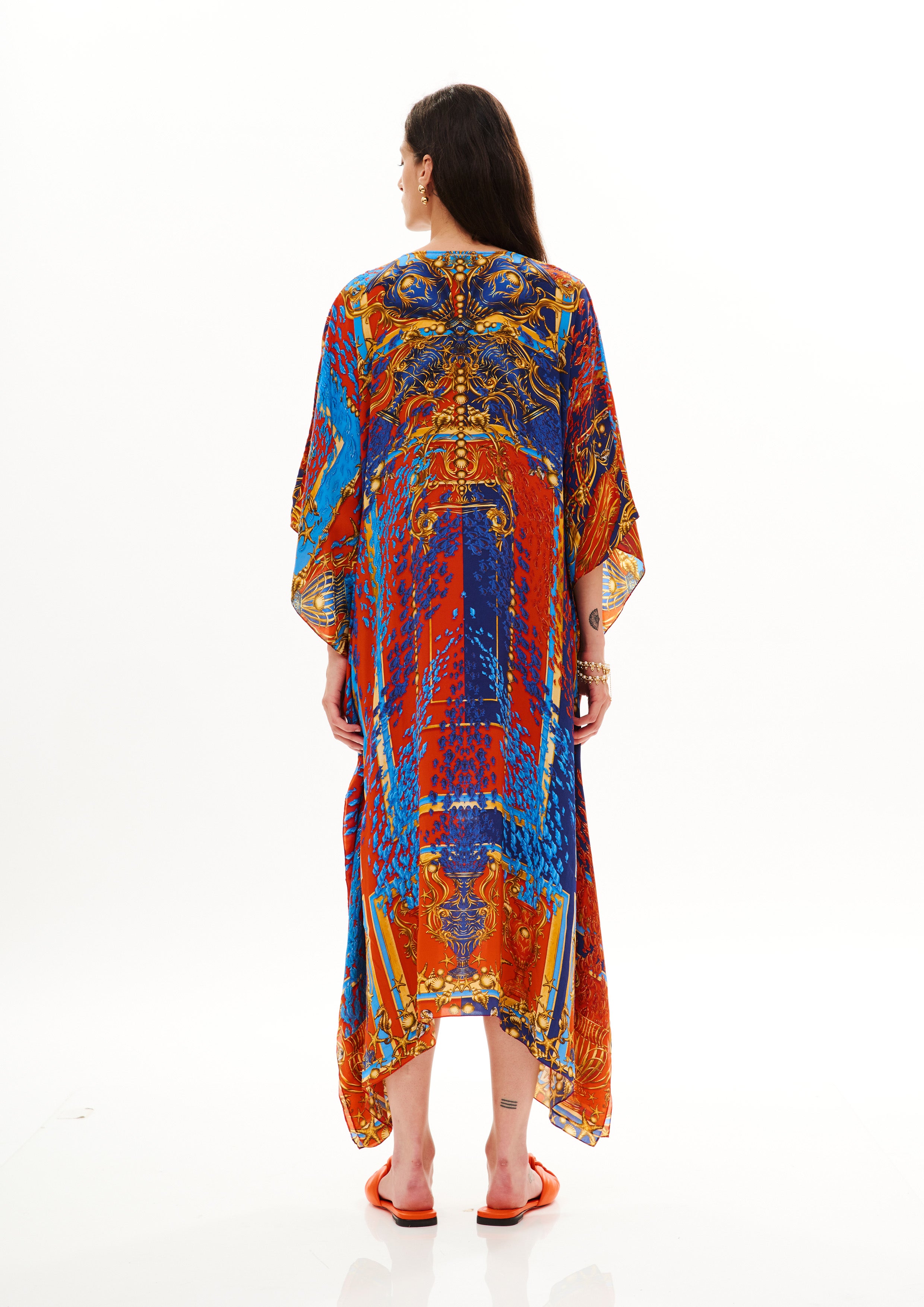 Fullness Short Kaftan Tropical Breeze Garden in fine silk