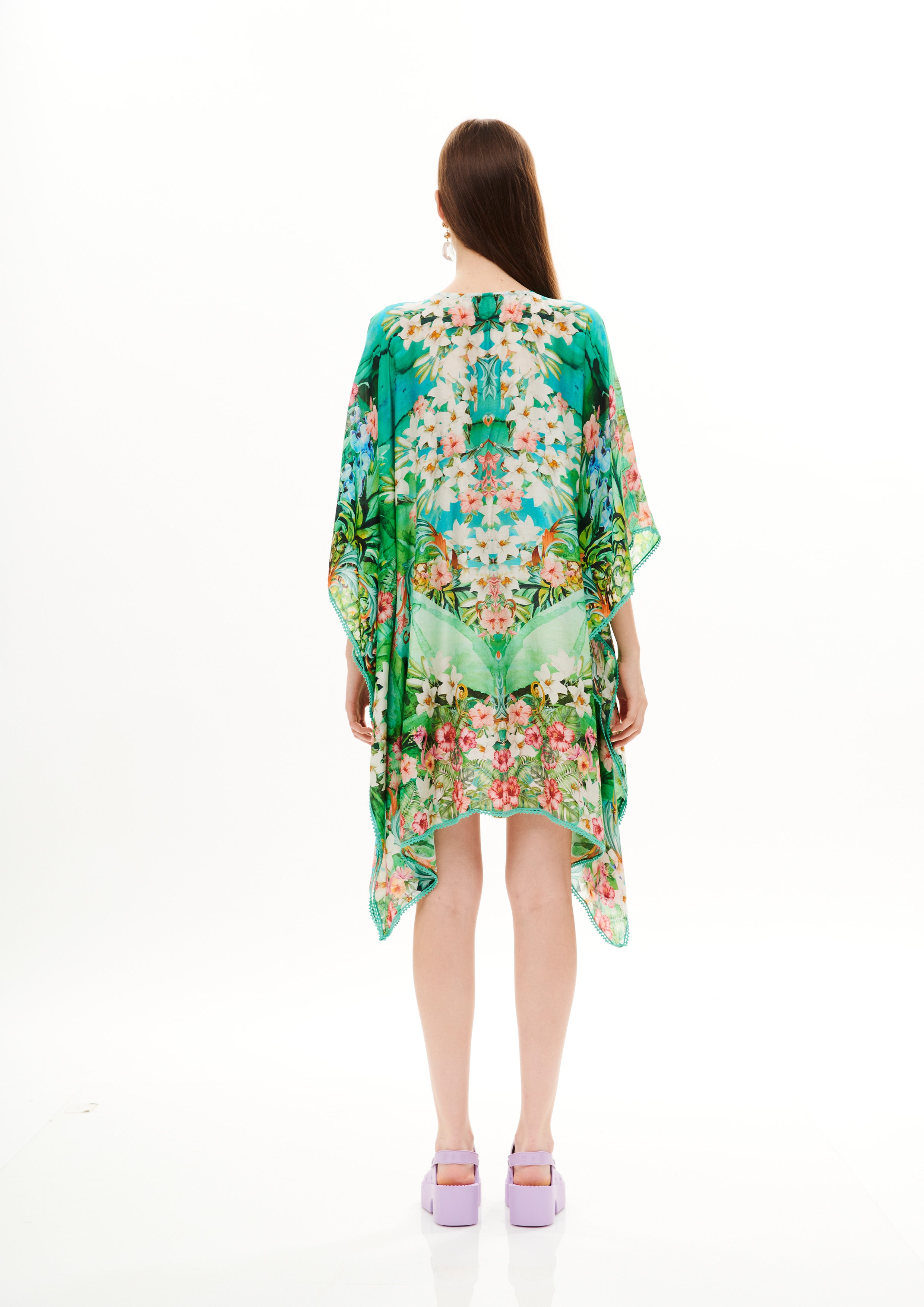 Fullness Short Kaftan Tropical Breeze Garden in fine silk