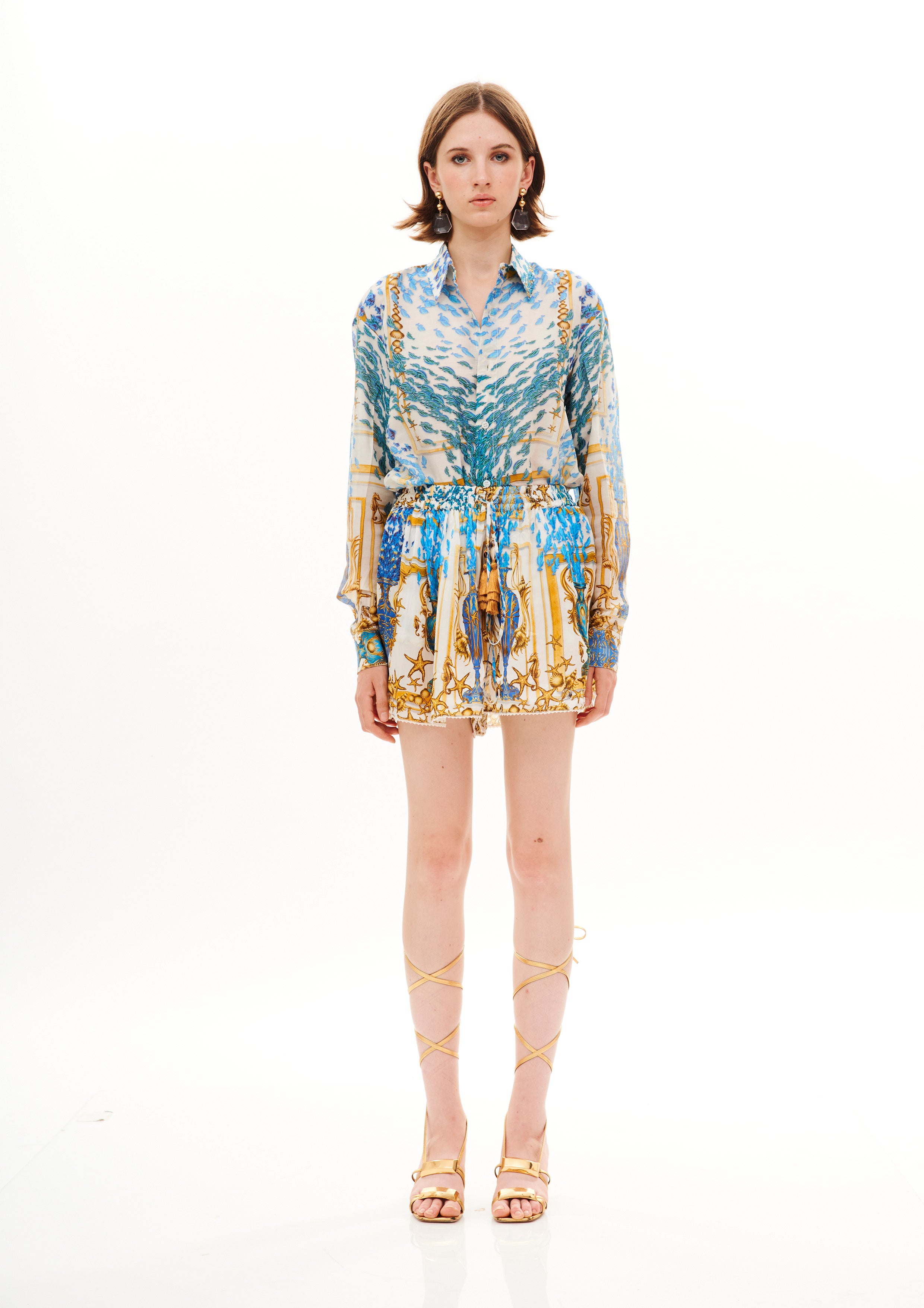 Boho Shorts Poseidon Dream Day in natural crepe