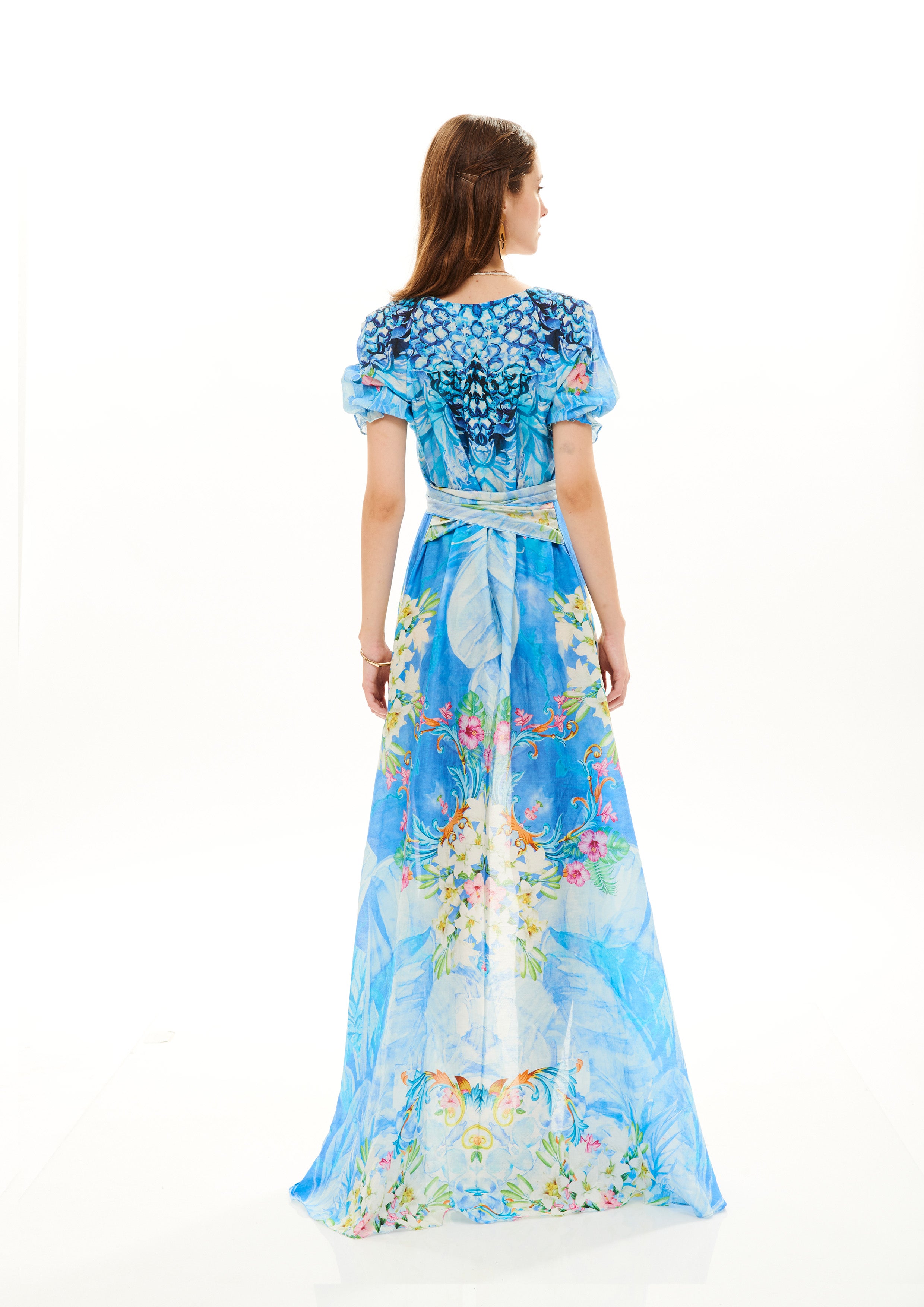 Bow Knot Short Sleeves Dress Tropical Fresh Breeze in chandery fabric