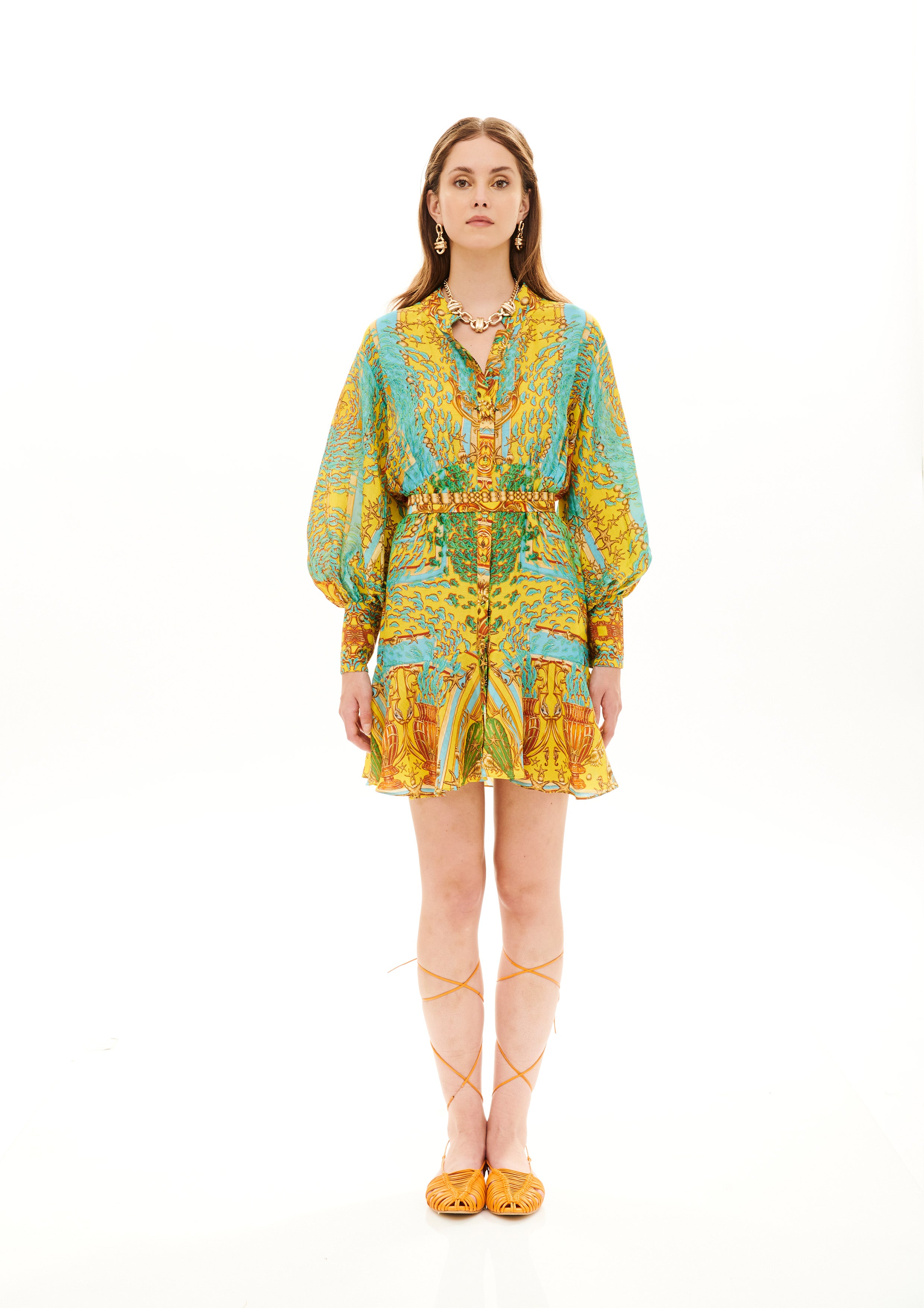 Short Puff Chemisier Poseidon Dream Sunrise in natural crepe