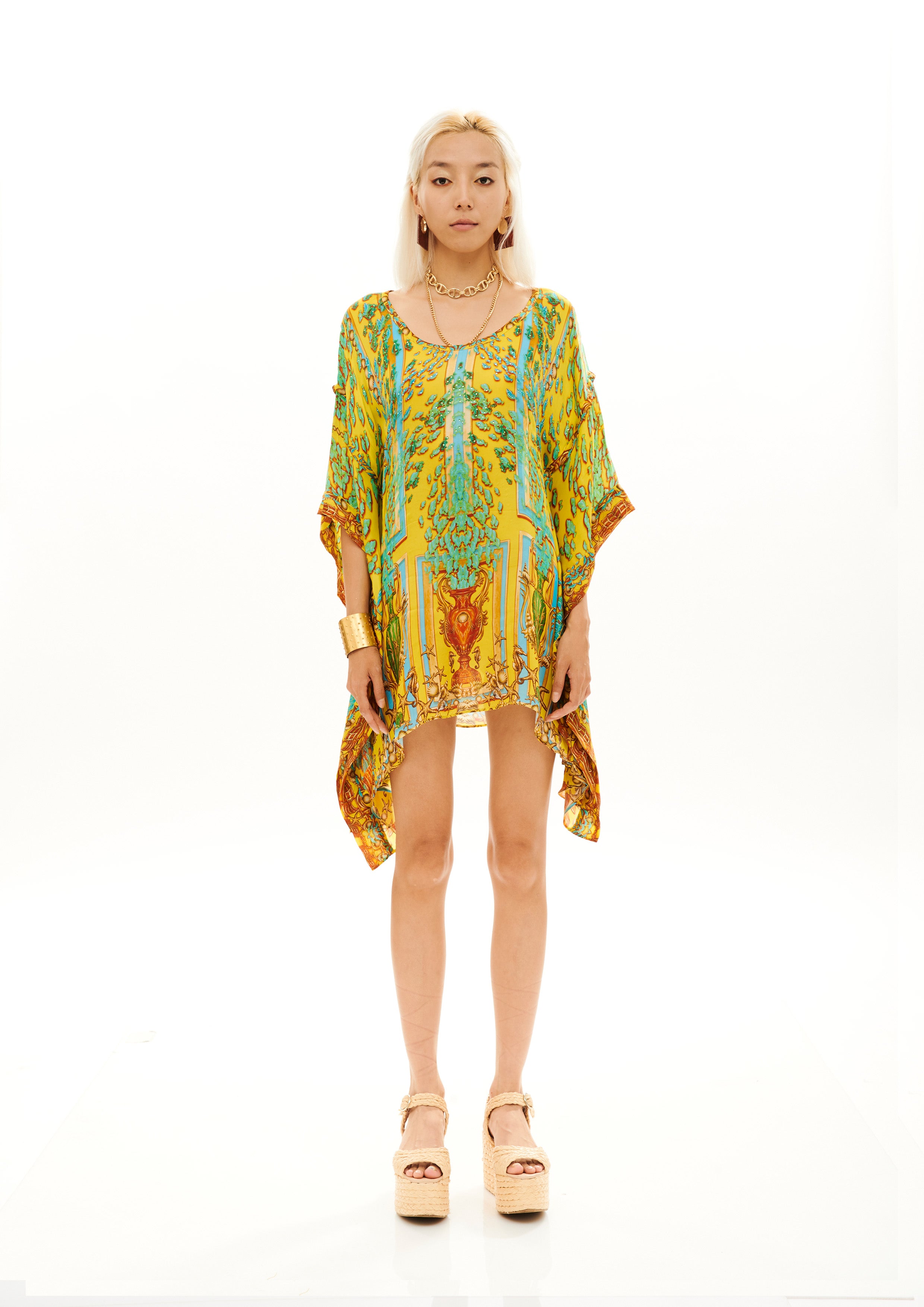 Yolka Kaftan Poseidon Dream Sunrise in georgette satin