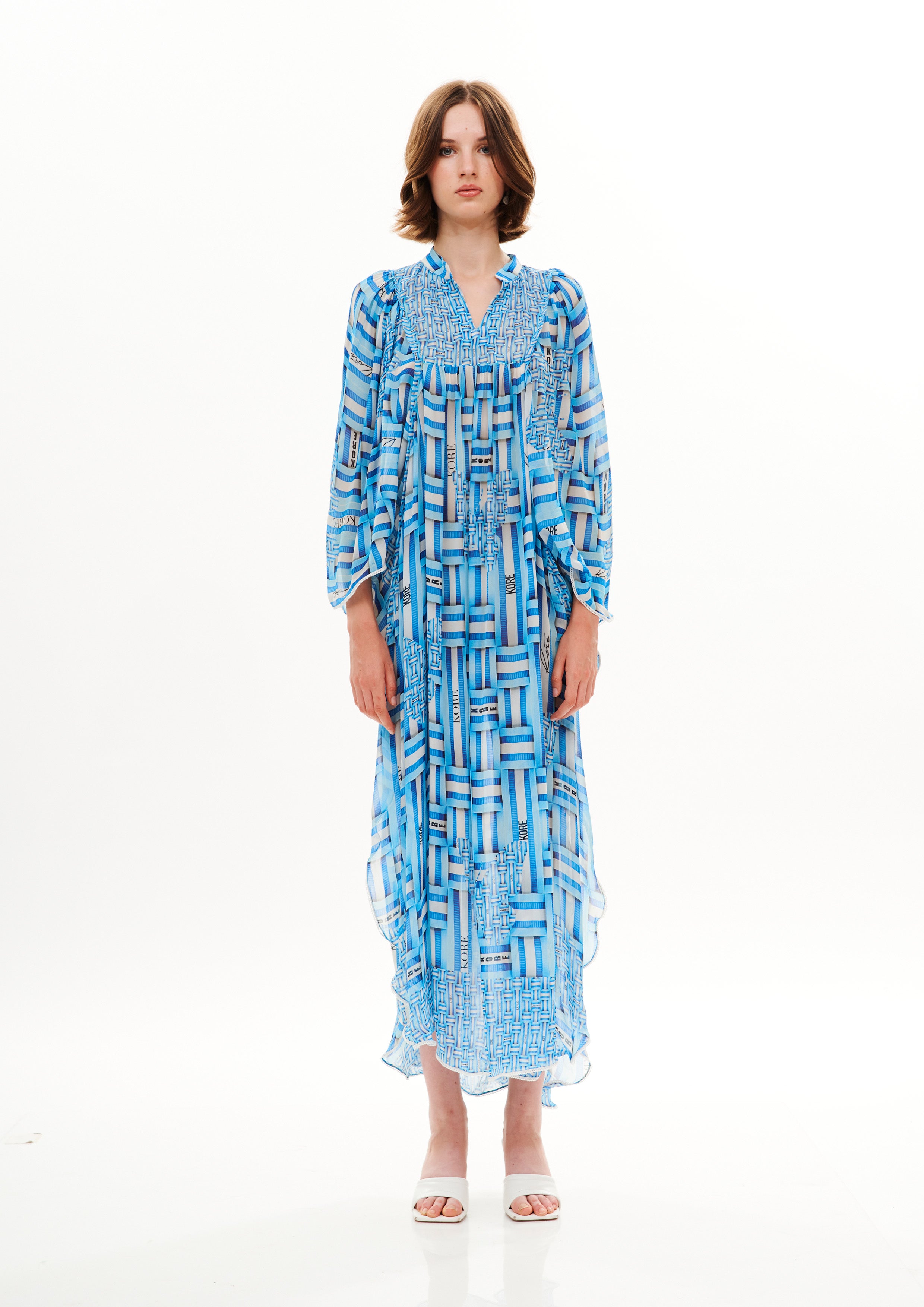 Butterfly Long Kaftan Monogram Dream Day in viscose georgette