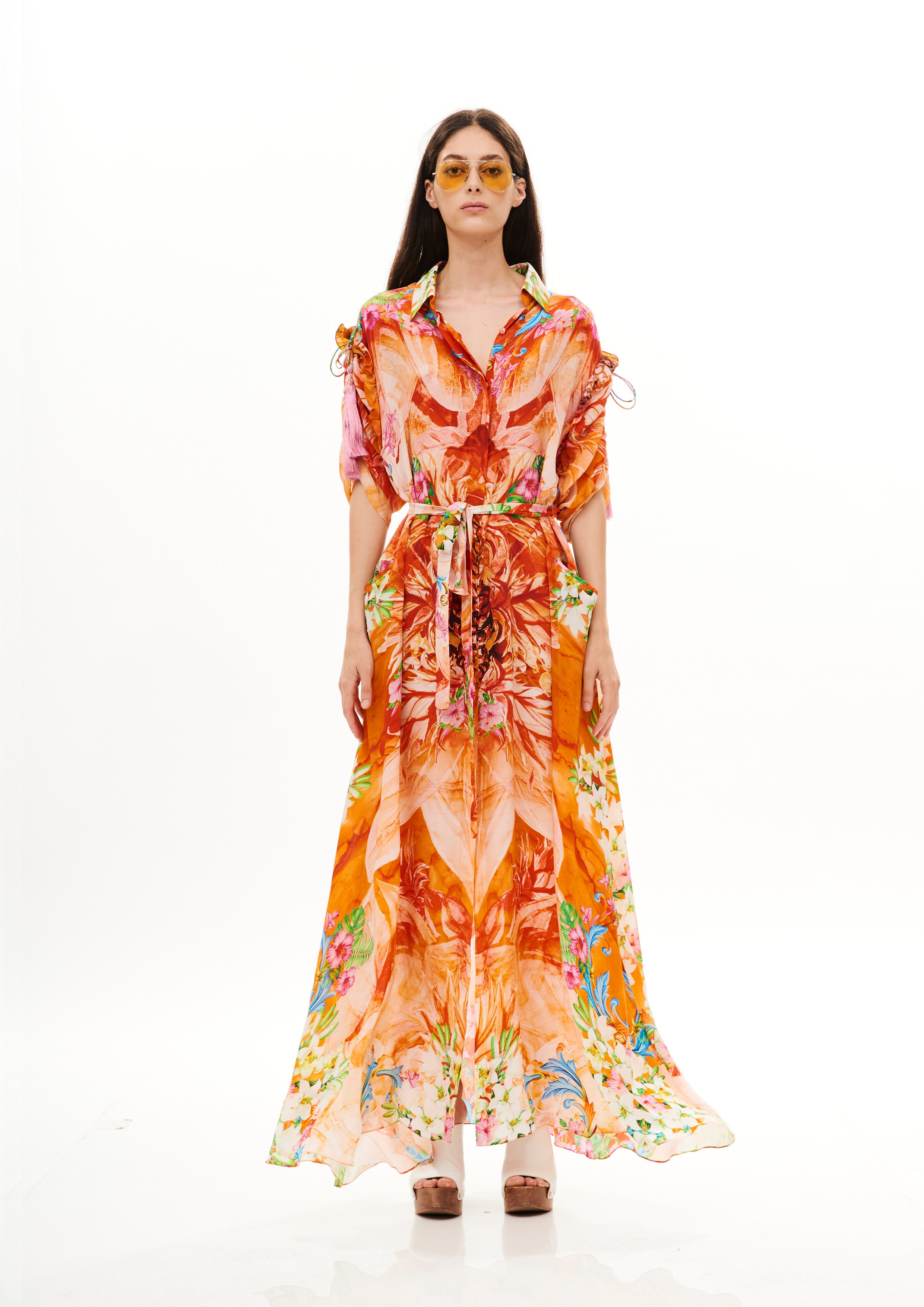 Chemisier Tropical Breeze Sunrise in natural crepe