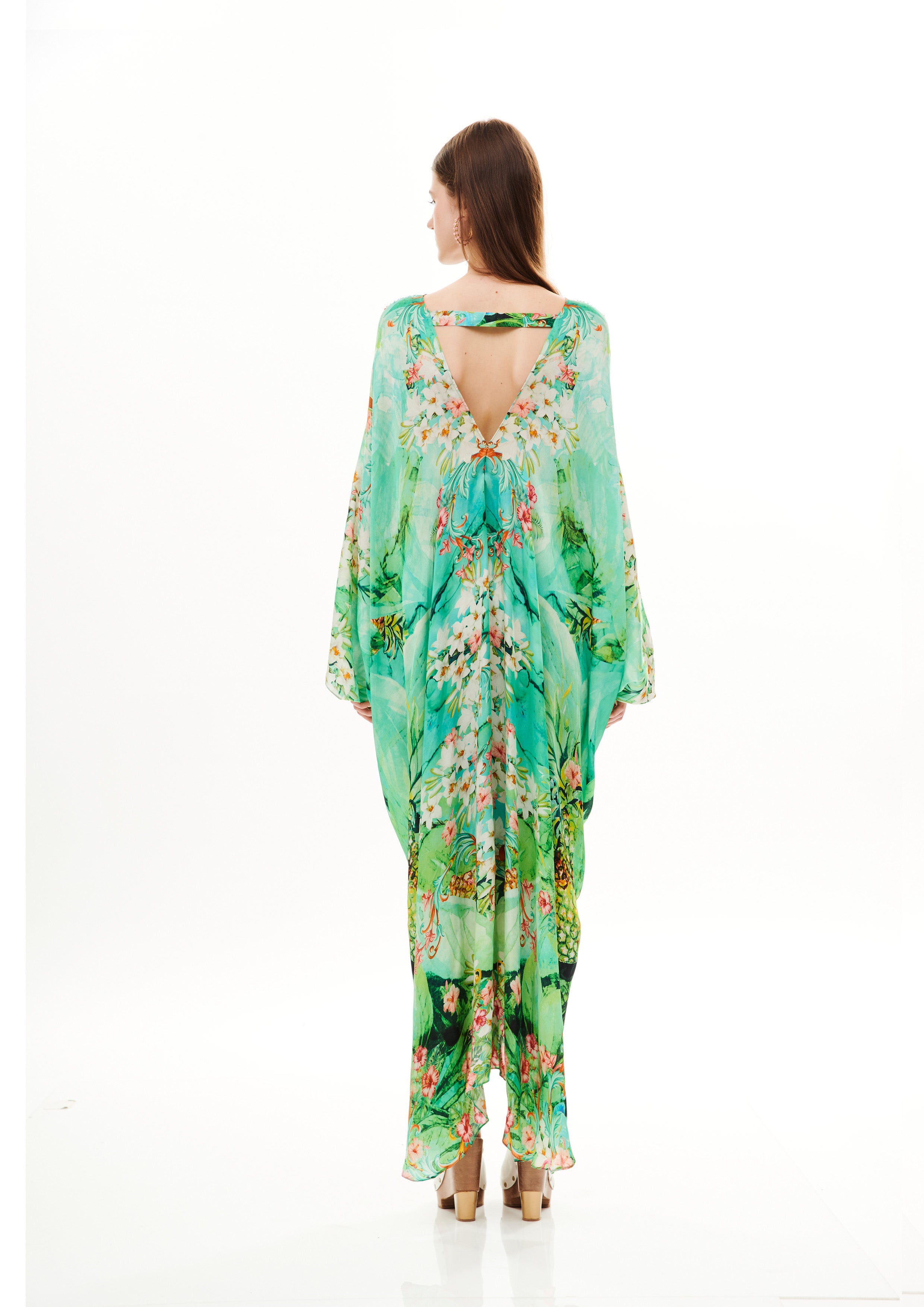 Stella Gathered Cover-Up Tropical Breeze Garden in cherry satin