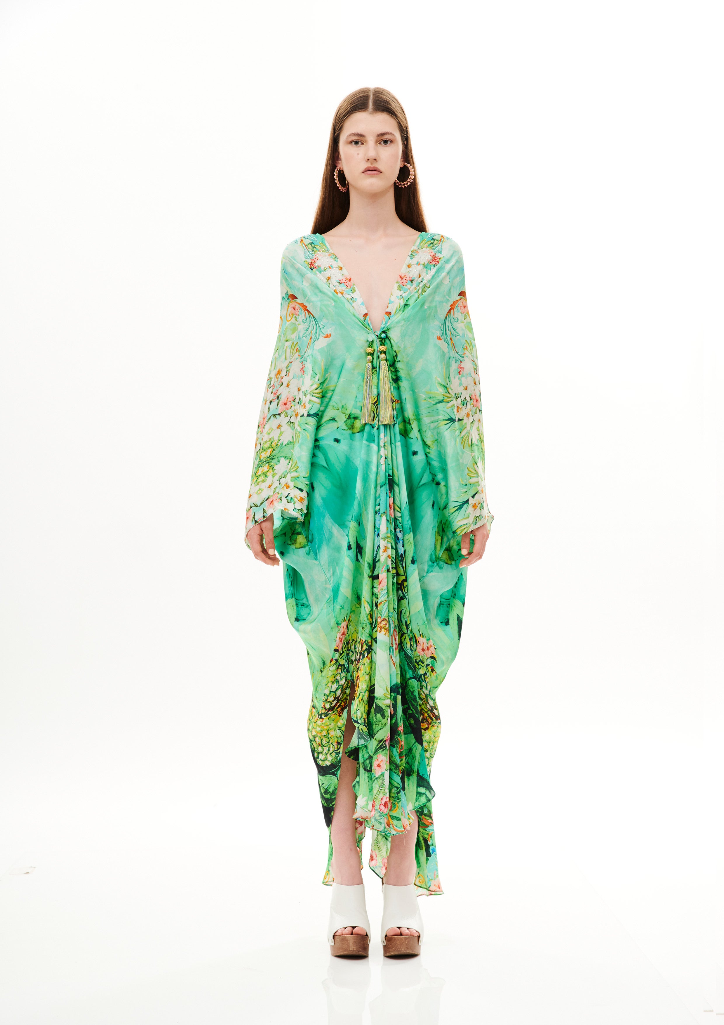 Stella Gathered Cover-Up Tropical Breeze Garden in cherry satin