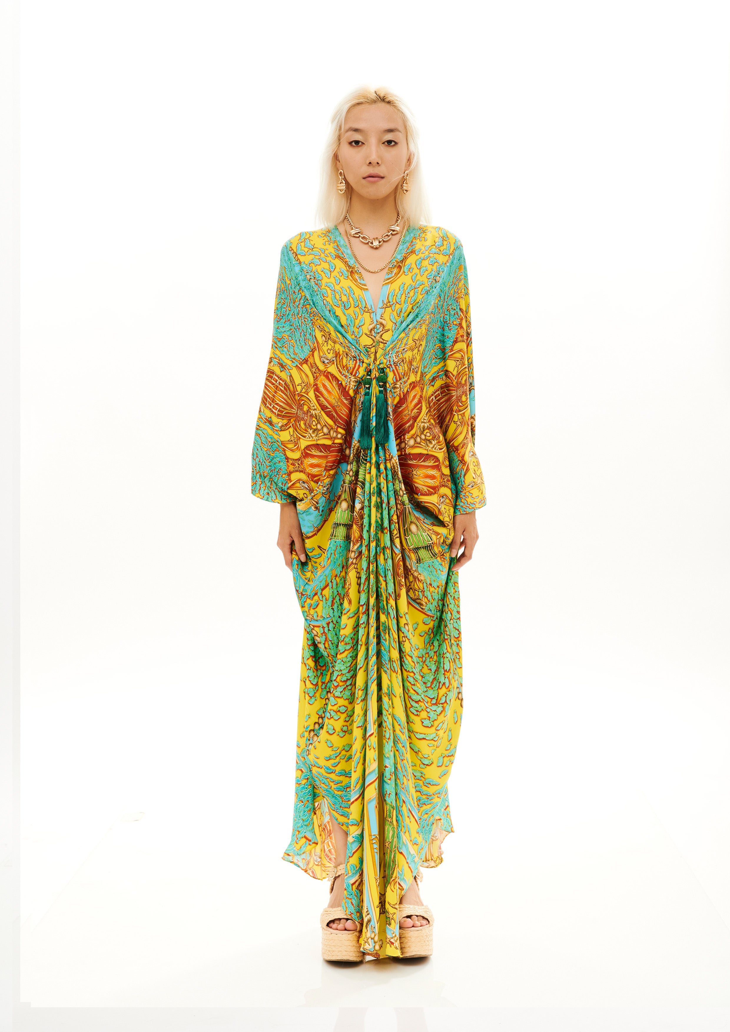 Stella Gathered Cover-Up Poseidon Dream Sunrise in cherry satin